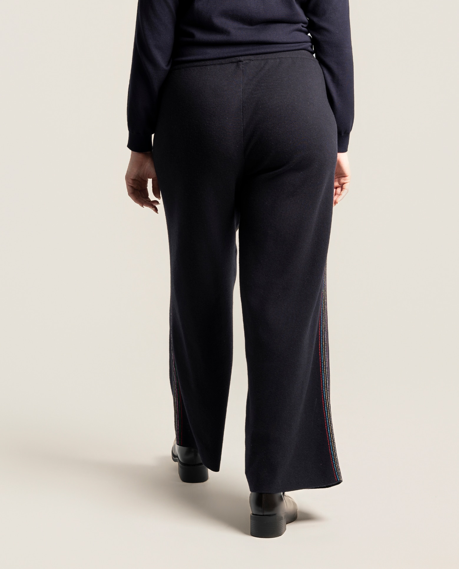 Pantalon de punto con cintura ajustable y pespuntes en lateral - October - Azul Azul-2