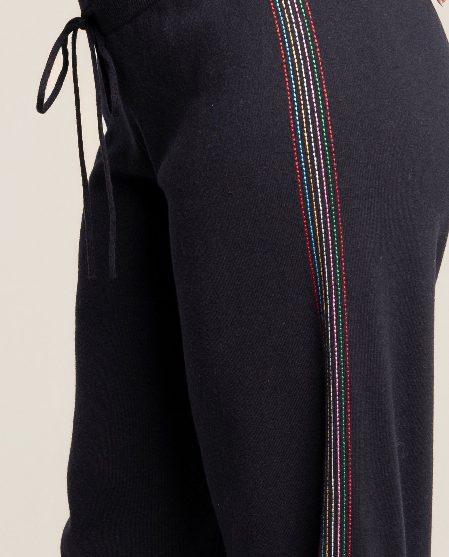 Pantalon de punto con cintura ajustable y pespuntes en lateral - October - Azul Azul-3