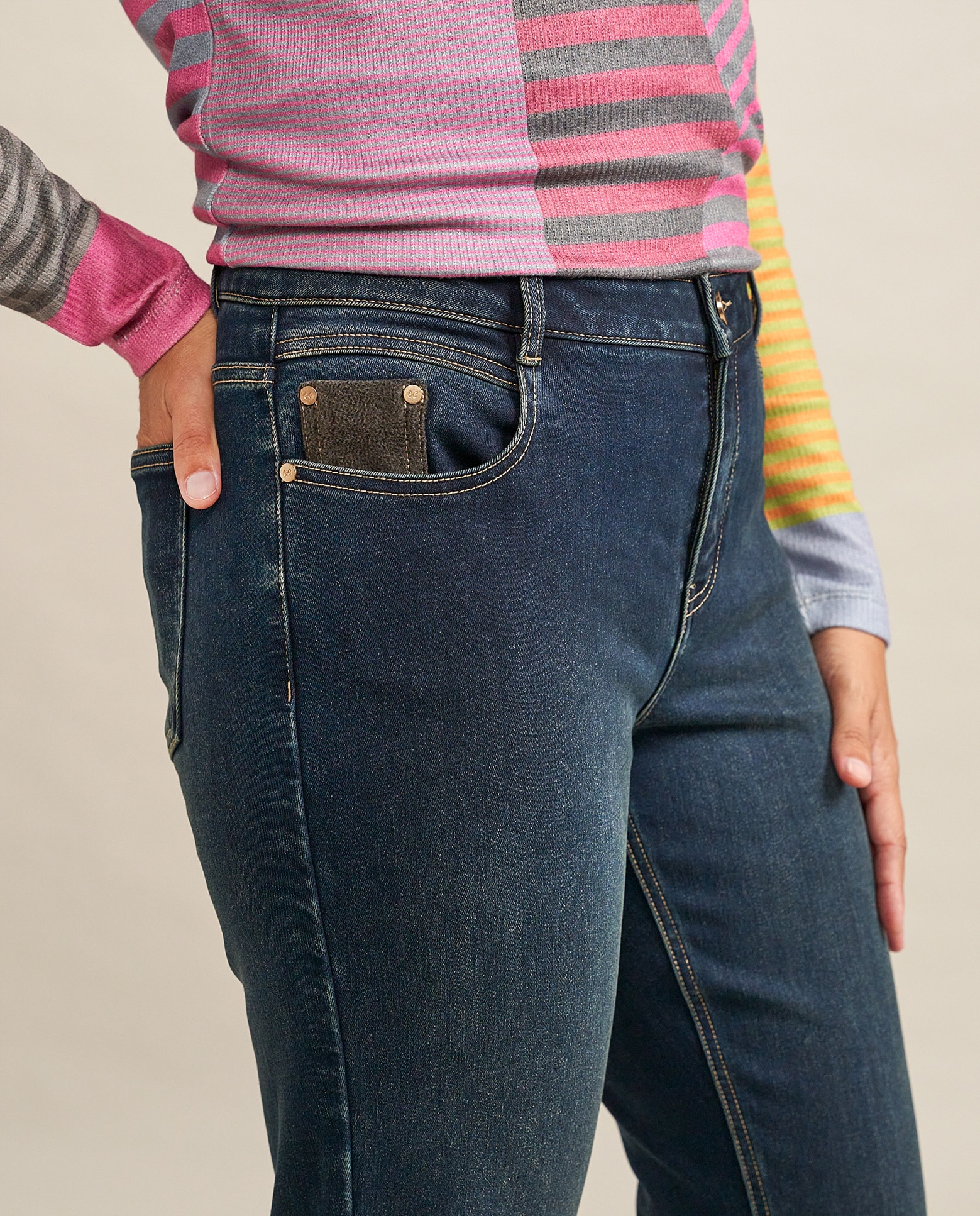 Pantalon denim cinco bolsillos sobretintado - October - Azul Azul-3