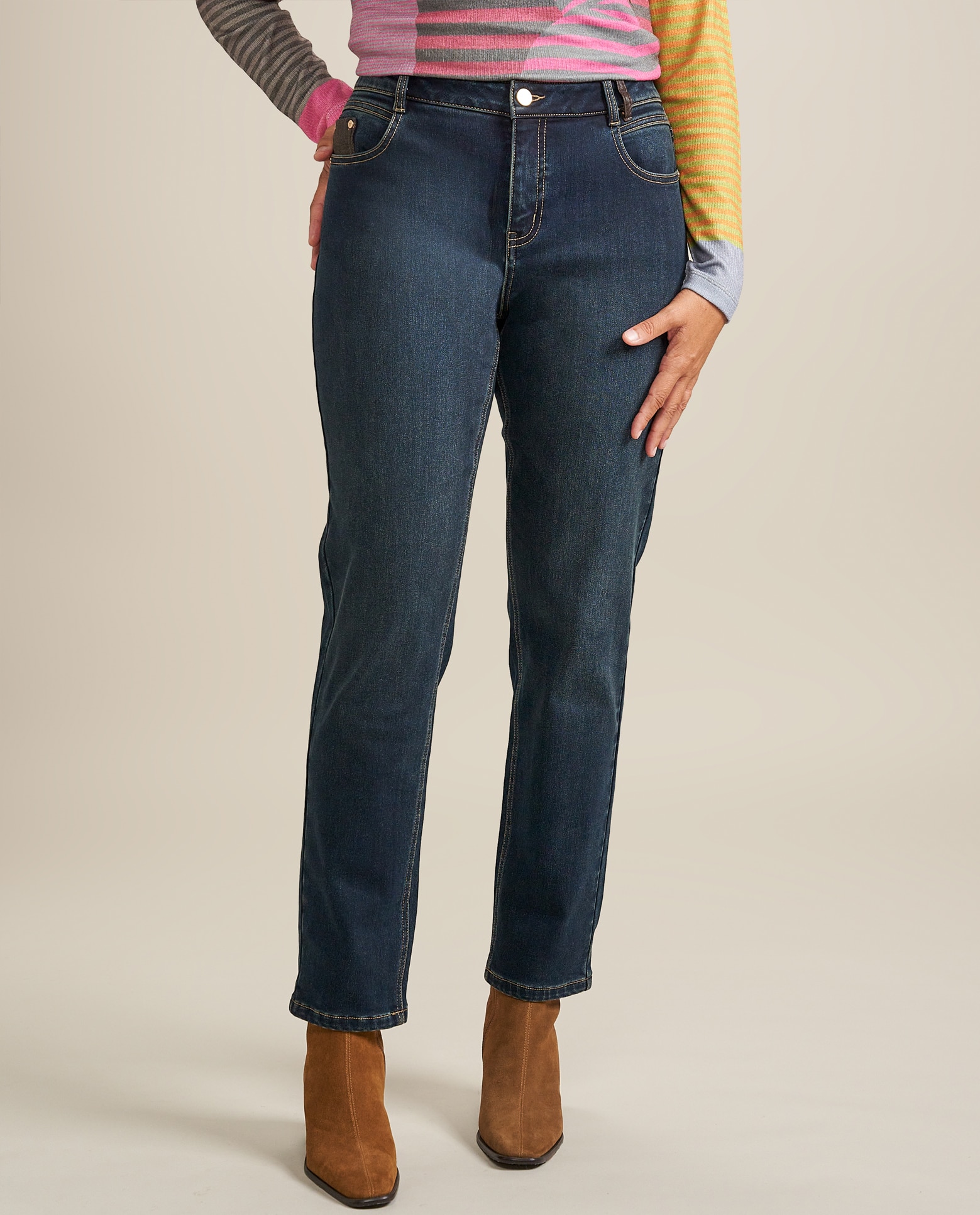 Pantalon denim cinco bolsillos sobretintado - October - Azul Azul-4