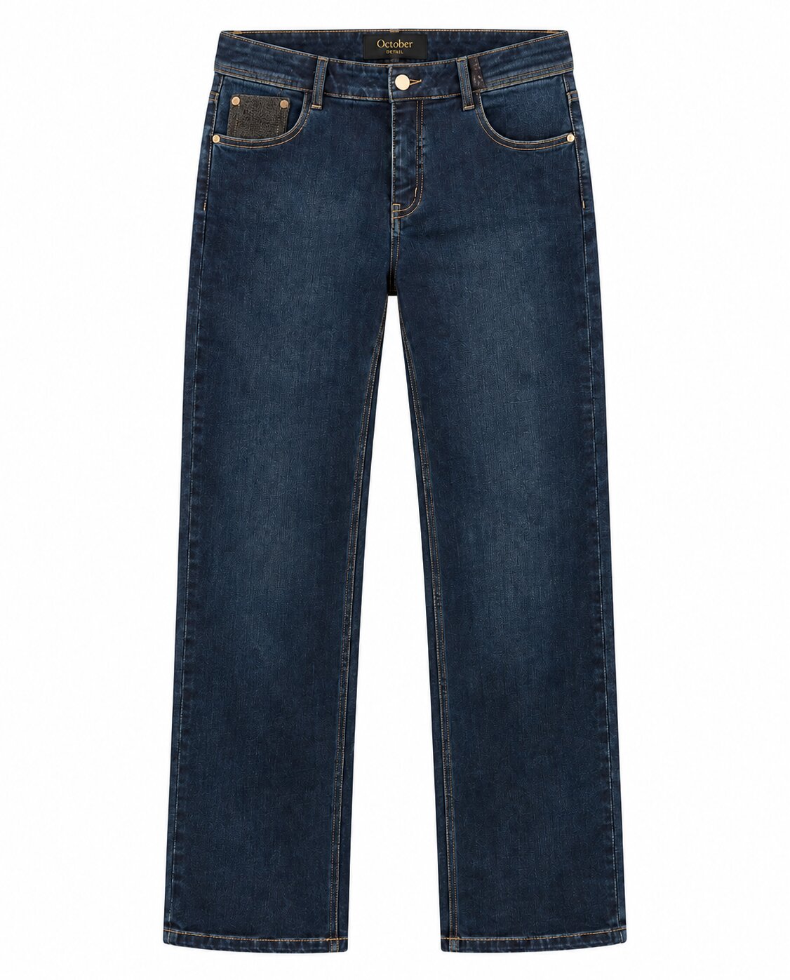 Pantalon denim cinco bolsillos sobretintado - October - Azul Azul-5