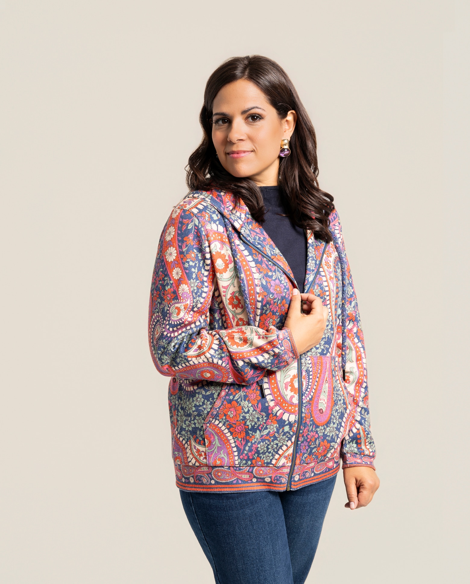 Sueter estampado de cachemira con capucha ajustable - October - Multicolor Multicolor-1
