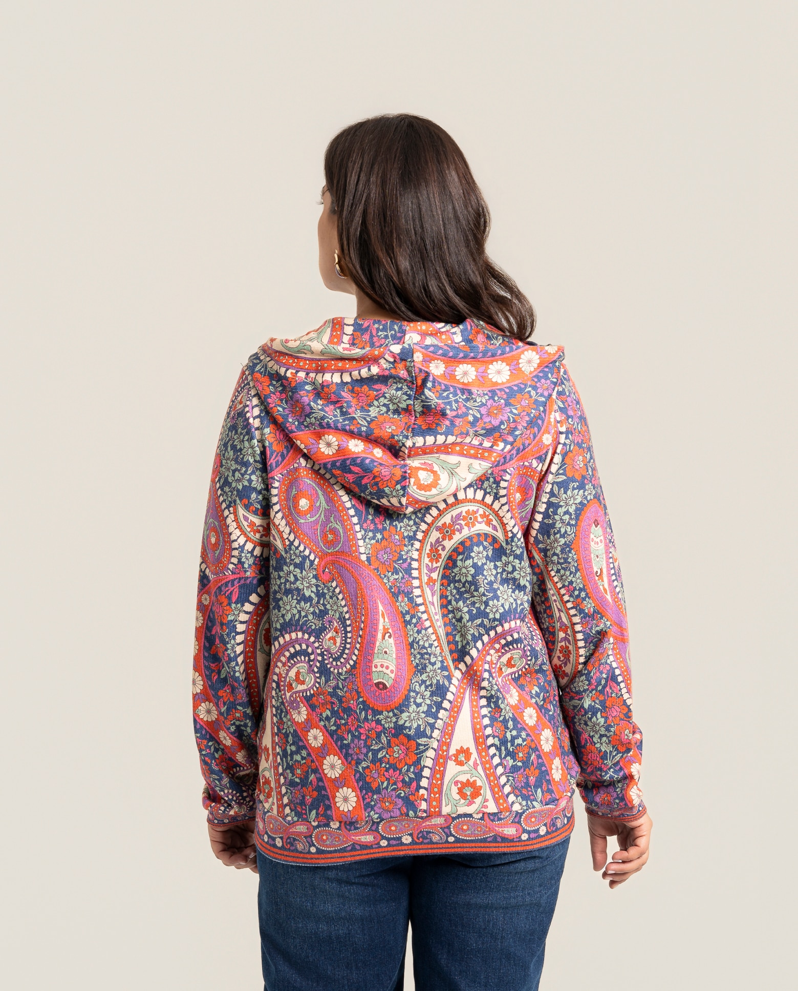 Sueter estampado de cachemira con capucha ajustable - October - Multicolor Multicolor-2