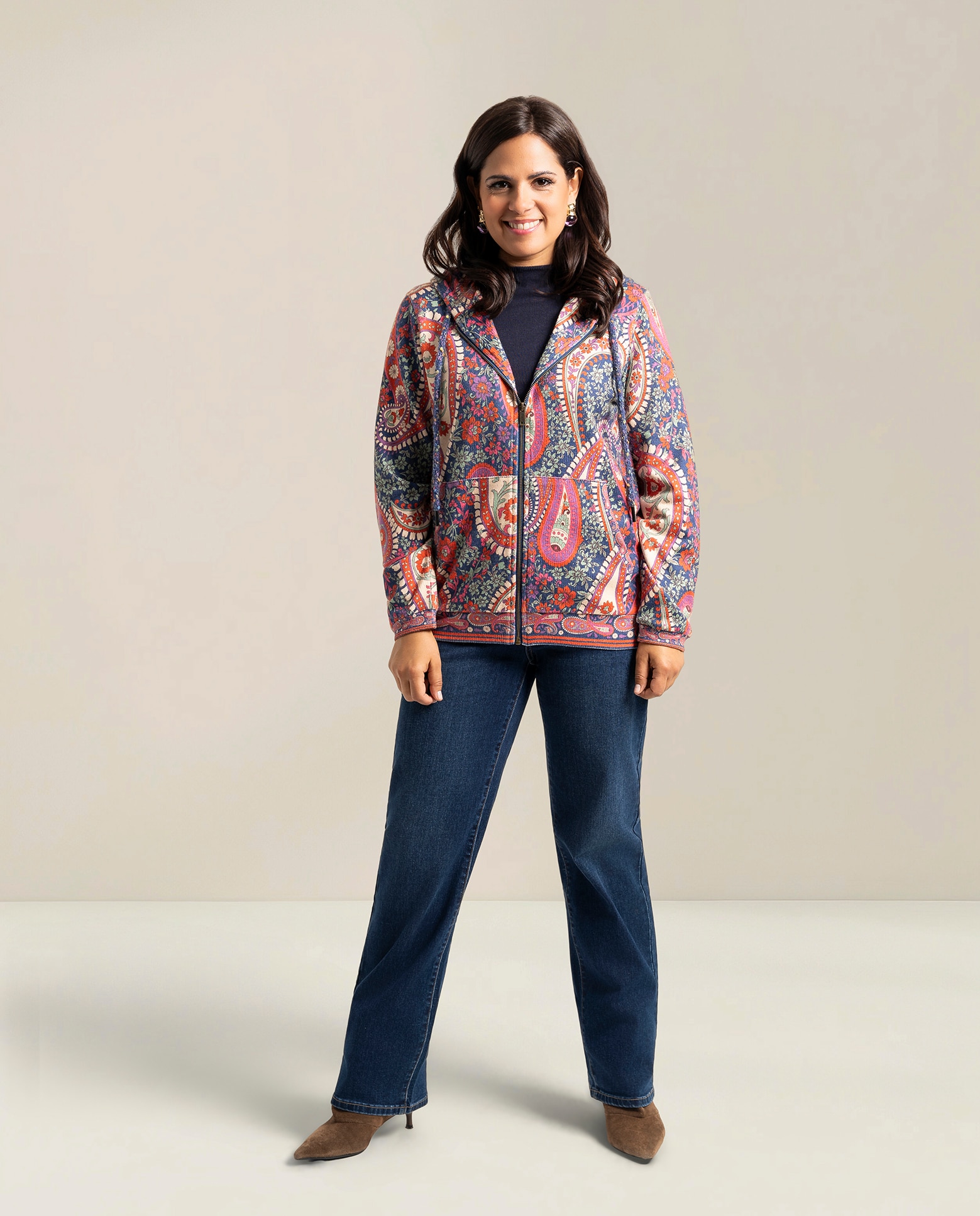 Sueter estampado de cachemira con capucha ajustable - October - Multicolor Multicolor-4