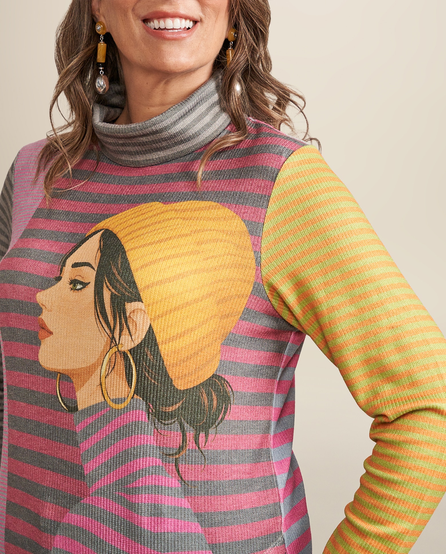 Sueter a rayas con estampado de chica en delantero - October - Multicolor Multicolor-3