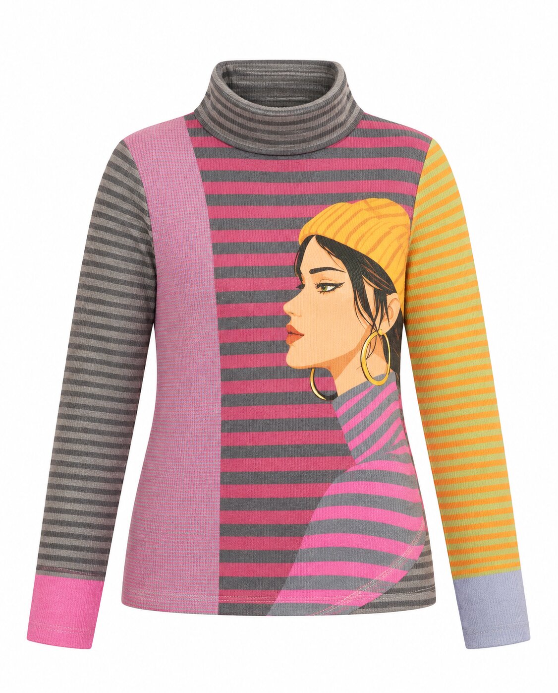 Sueter a rayas con estampado de chica en delantero - October - Multicolor Multicolor-5
