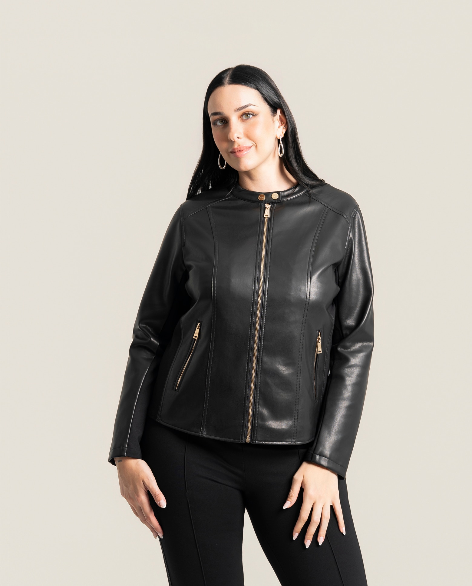 Cazadora efecto piel cuello mao - October - Negro Negro-1