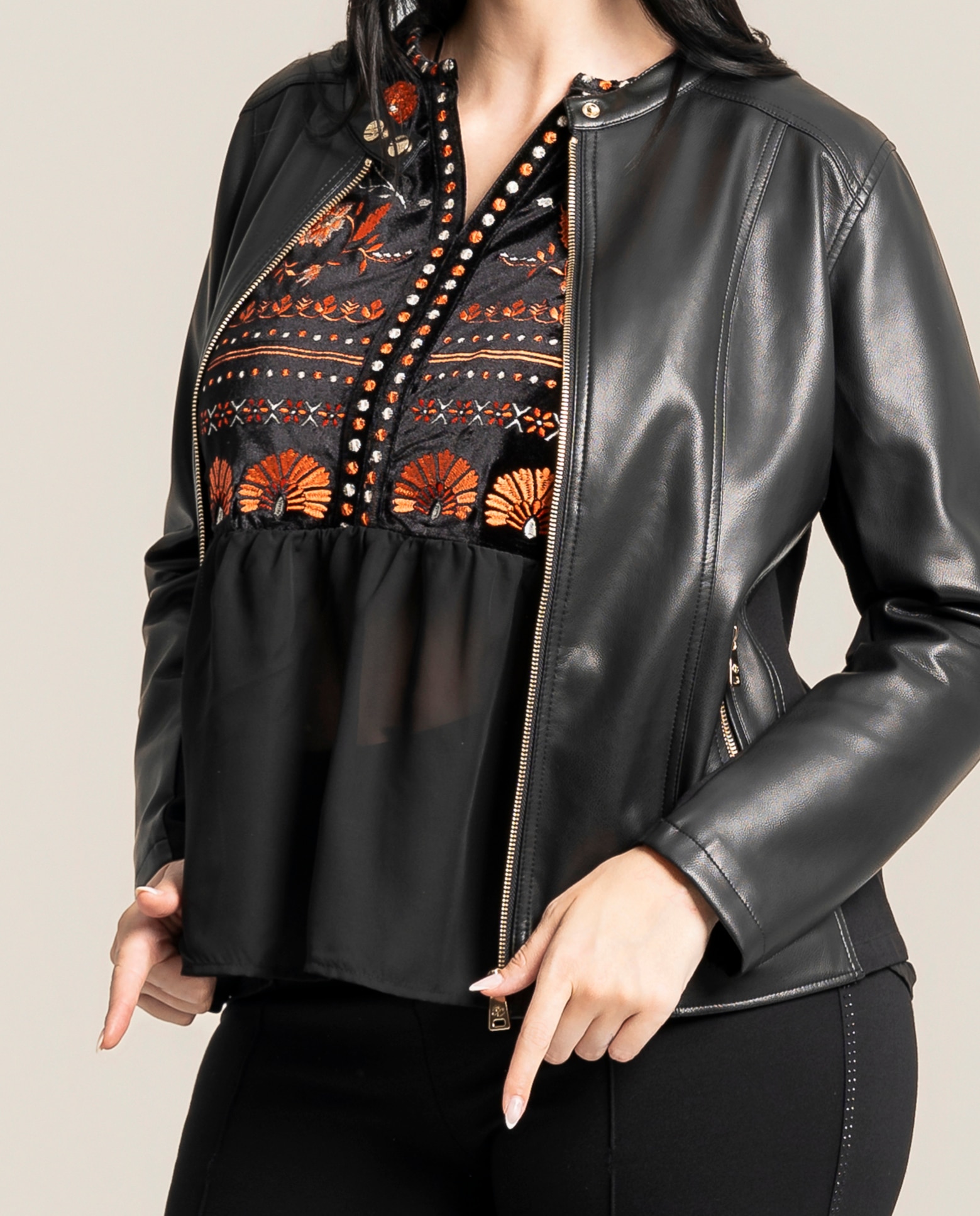 Cazadora efecto piel cuello mao - October - Negro Negro-3