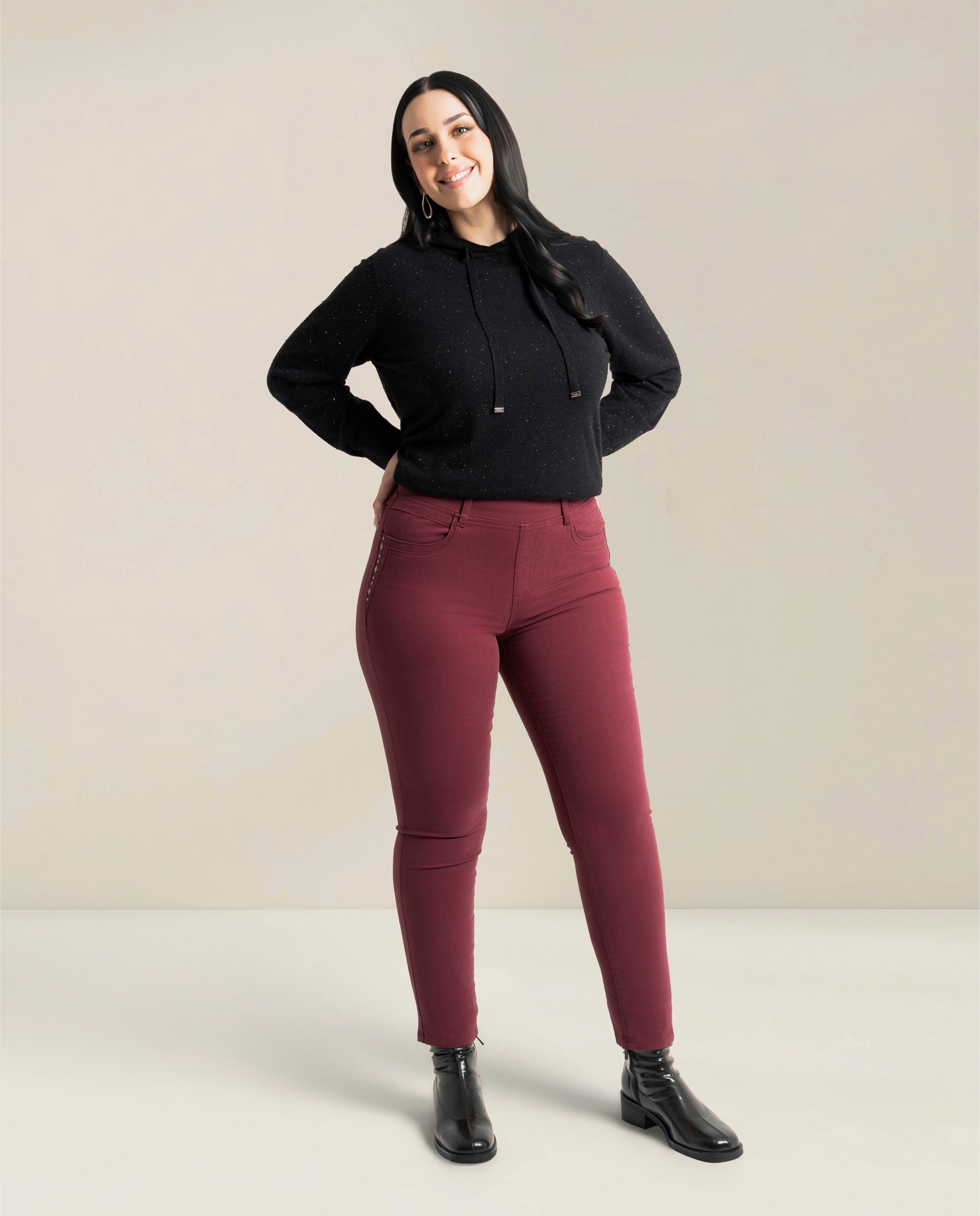 Legging ajustado con cinturilla elástica y tachuelas - October - Burdeos Burdeos-1