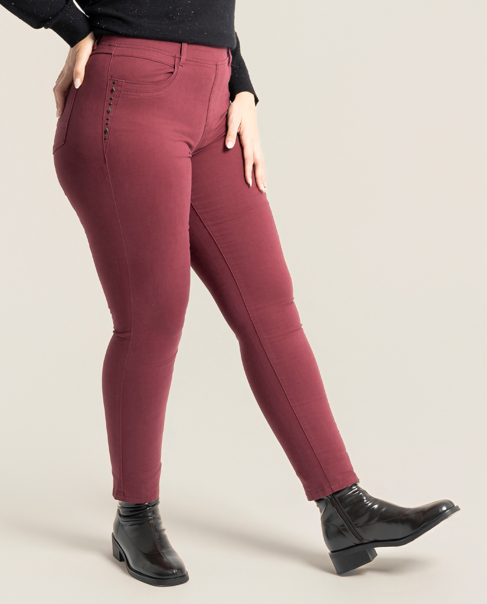 Legging ajustado con cinturilla elástica y tachuelas - October - Burdeos Burdeos-4