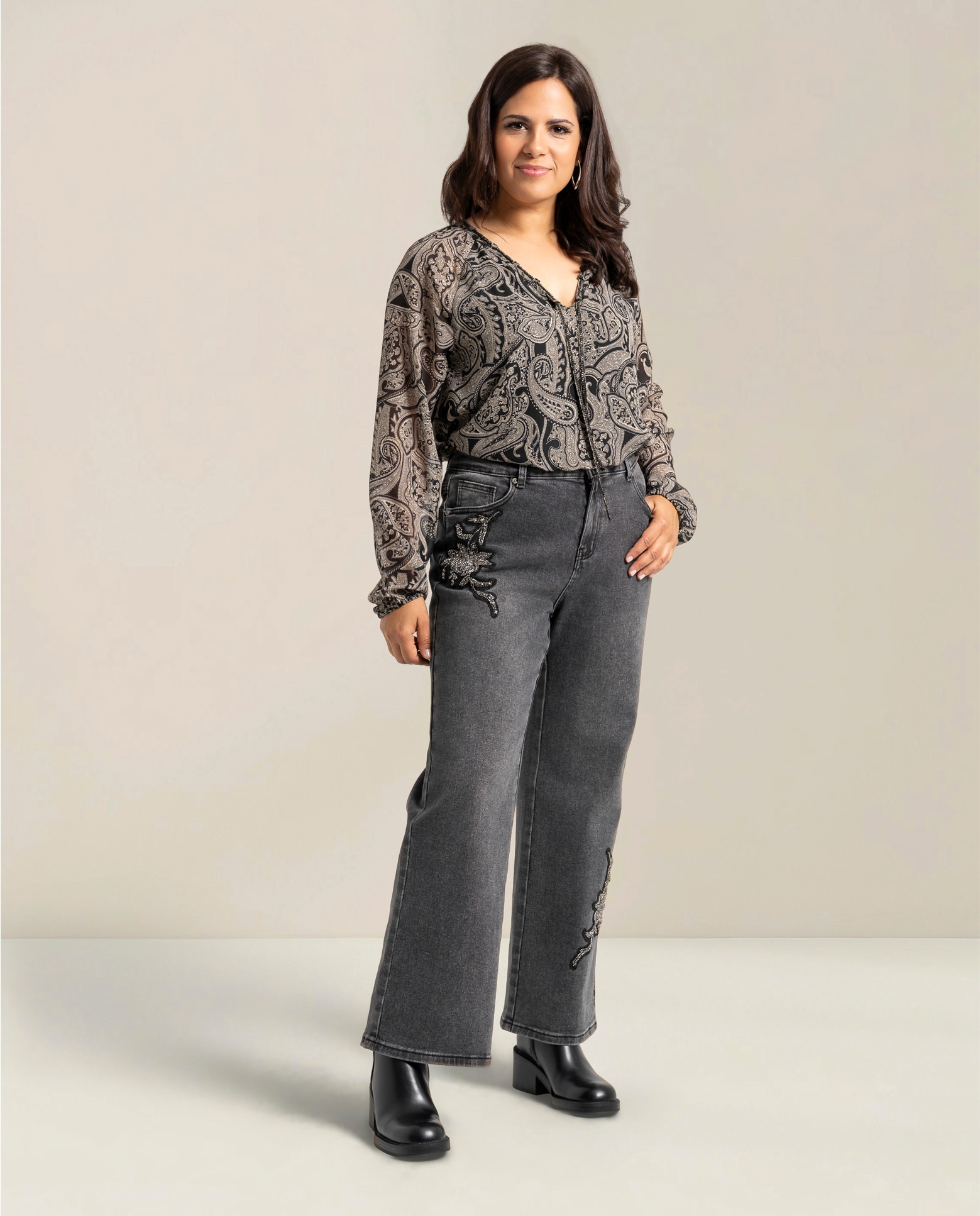 Pantalon vaquero con parche - October - Negro Negro-1