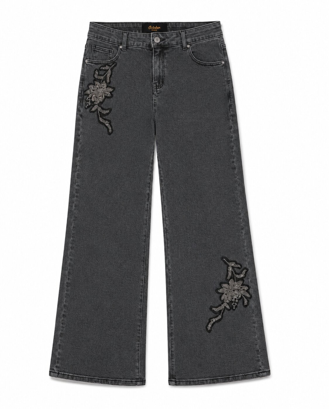 Pantalon vaquero con parche - October - Negro Negro-5