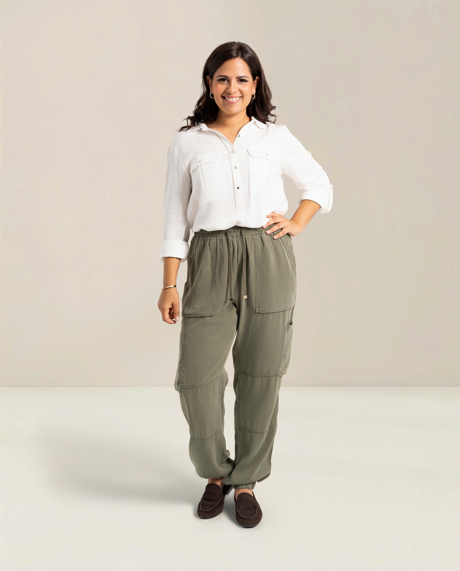Pantalon largo cargo - October - Verde militar Verde militar-4
