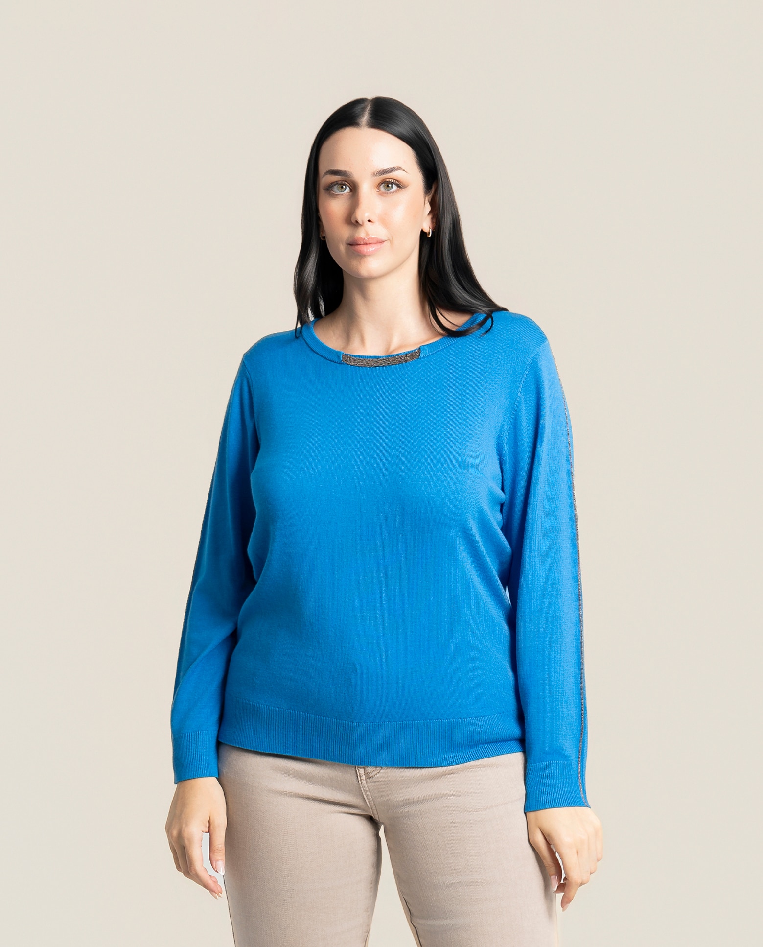 Jersey doble cuello redondo con cadenita - October - Azul Cobalto Azul Cobalto-1