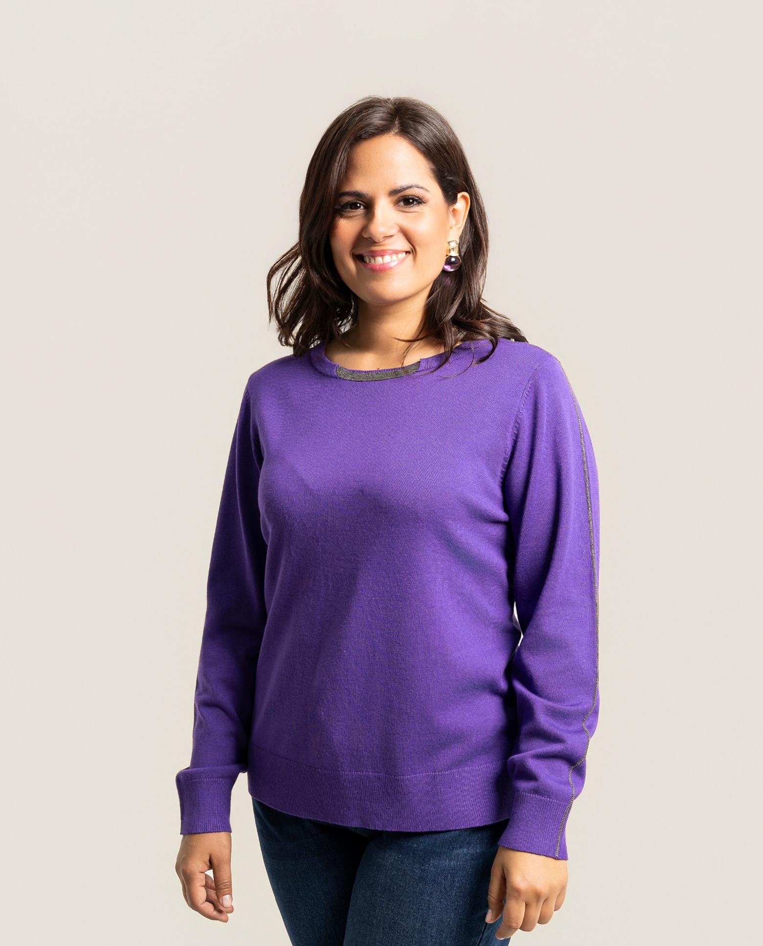 Jersey doble cuello redondo con cadenita - October - Violeta Violeta-1