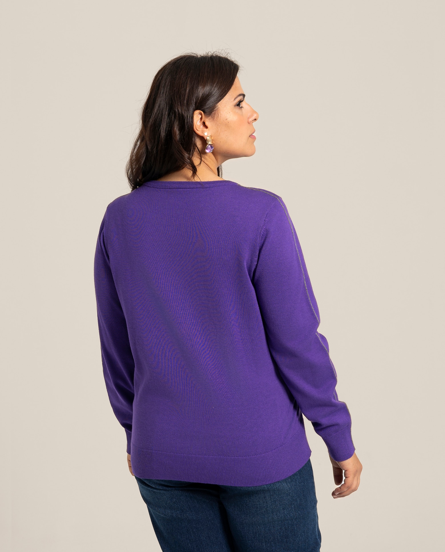 Jersey doble cuello redondo con cadenita - October - Violeta Violeta-2