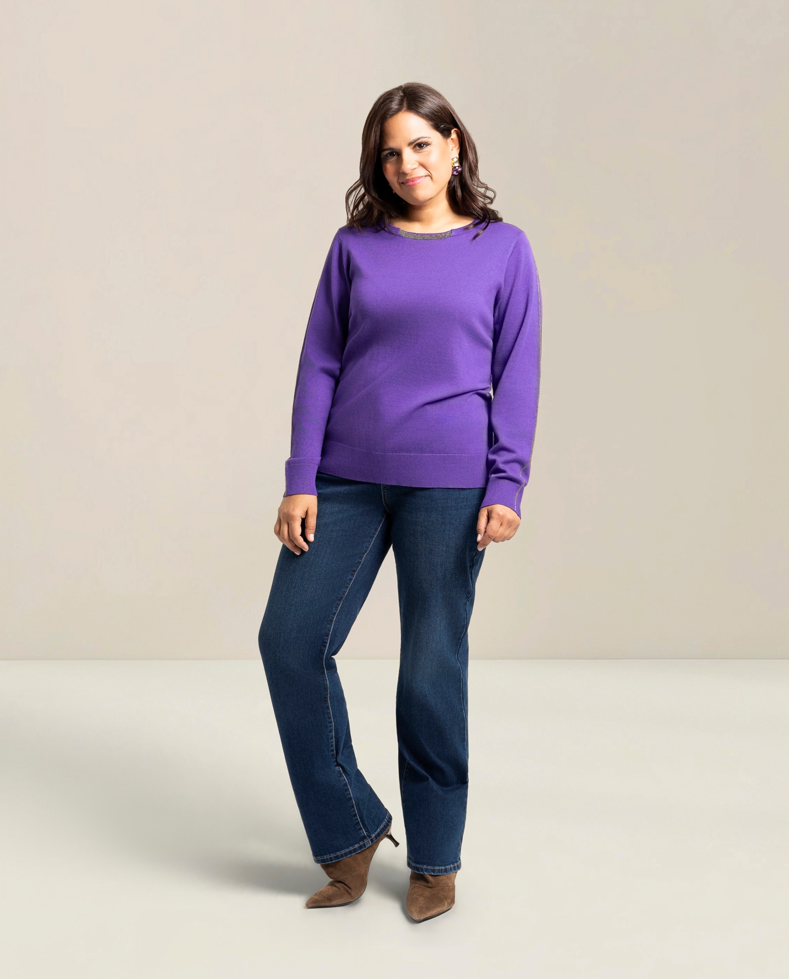 Jersey doble cuello redondo con cadenita - October - Violeta Violeta-4