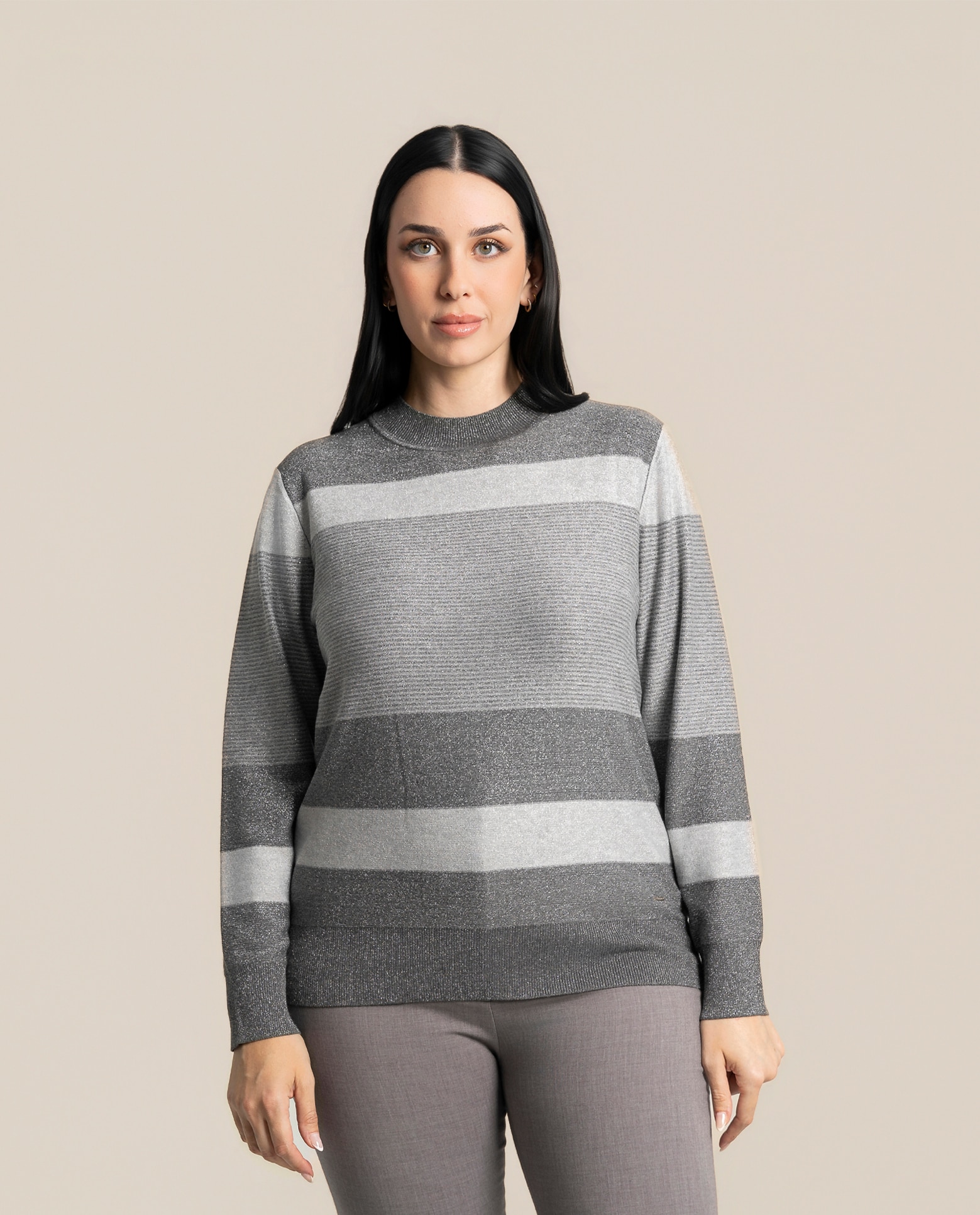 Jersey de rayas cuello alto - October - Gris ceniza Gris ceniza-1
