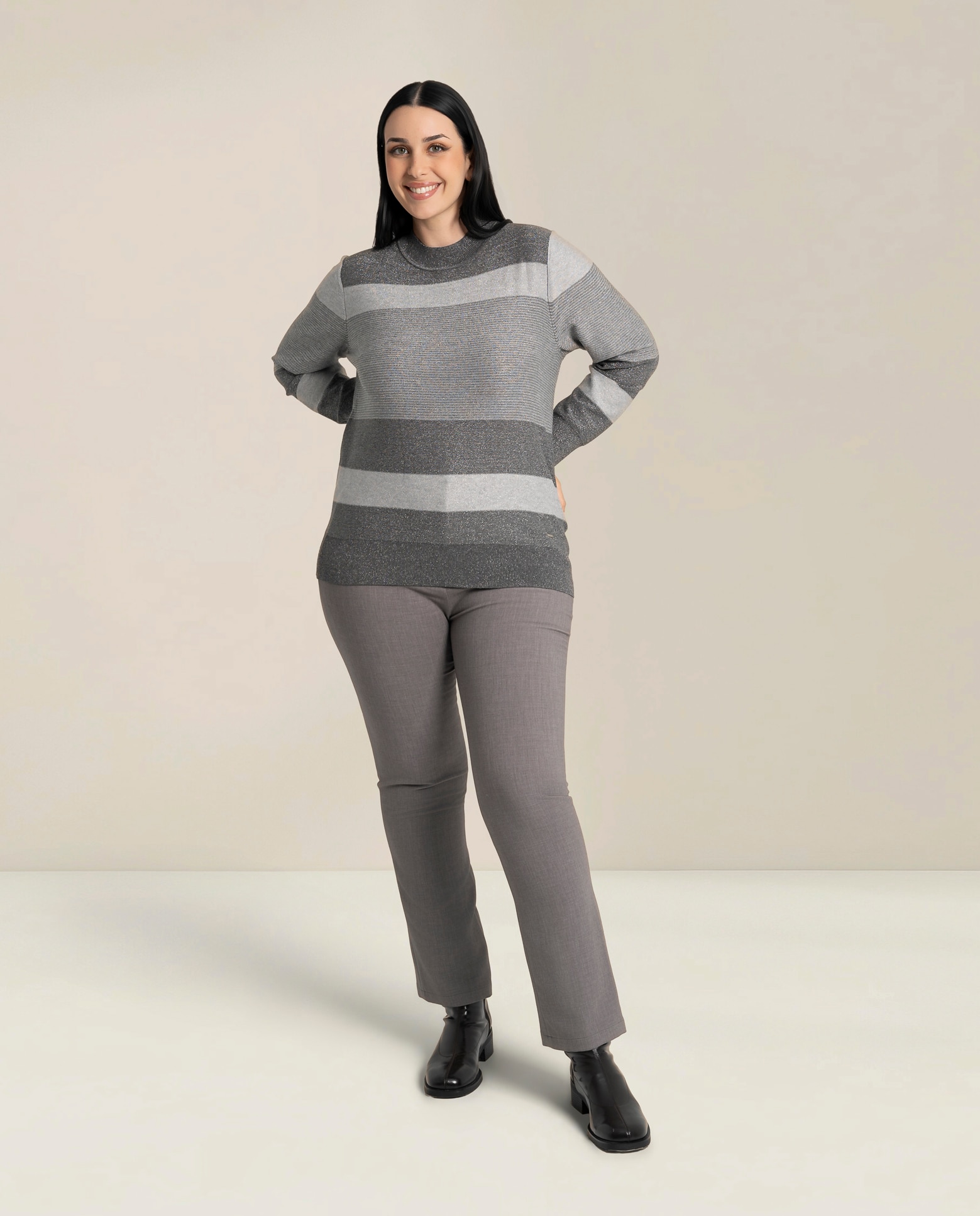 Jersey de rayas cuello alto - October - Gris ceniza Gris ceniza-4
