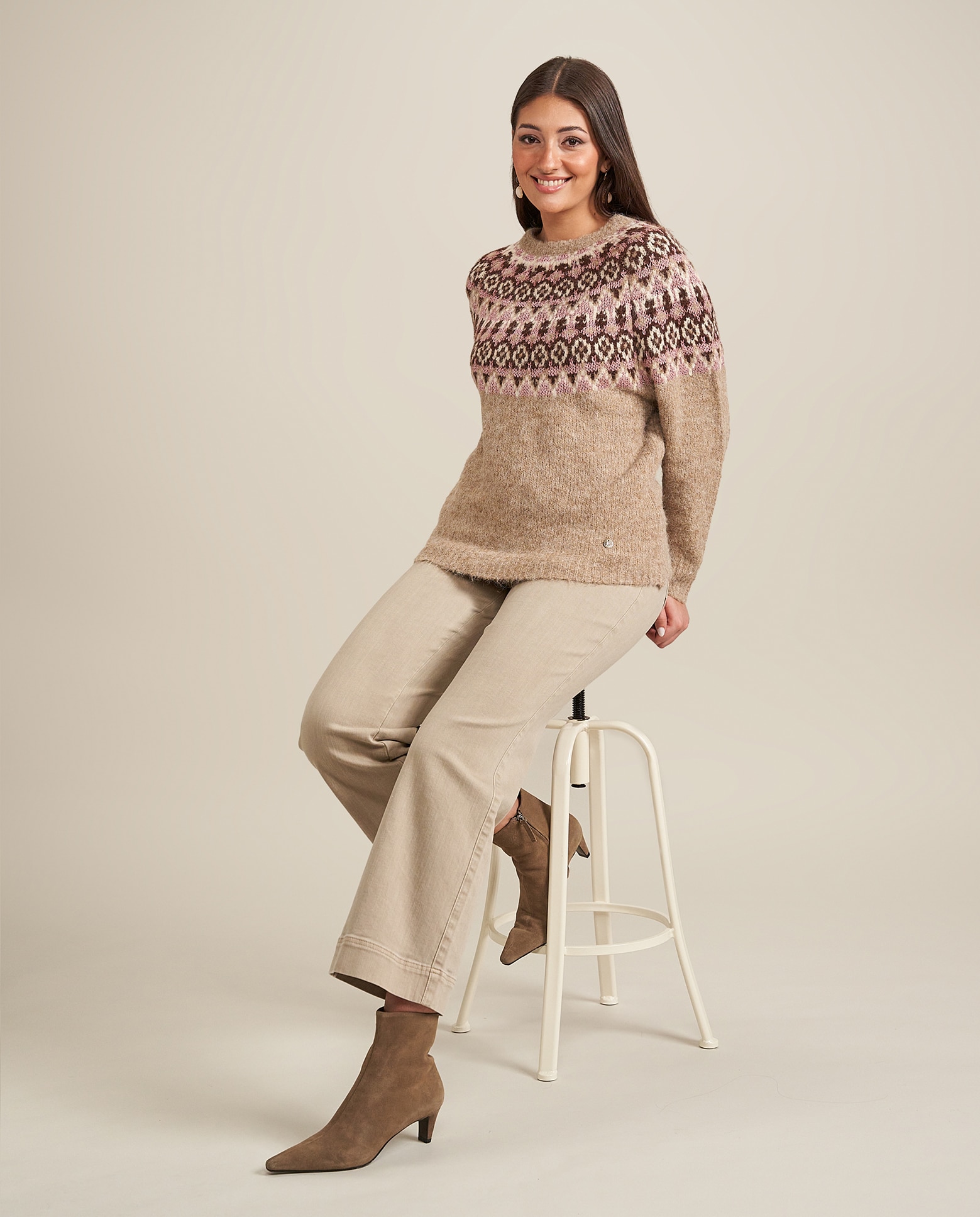 Imagen 0 de Jersey de punto con cenefa en el cuello Beige