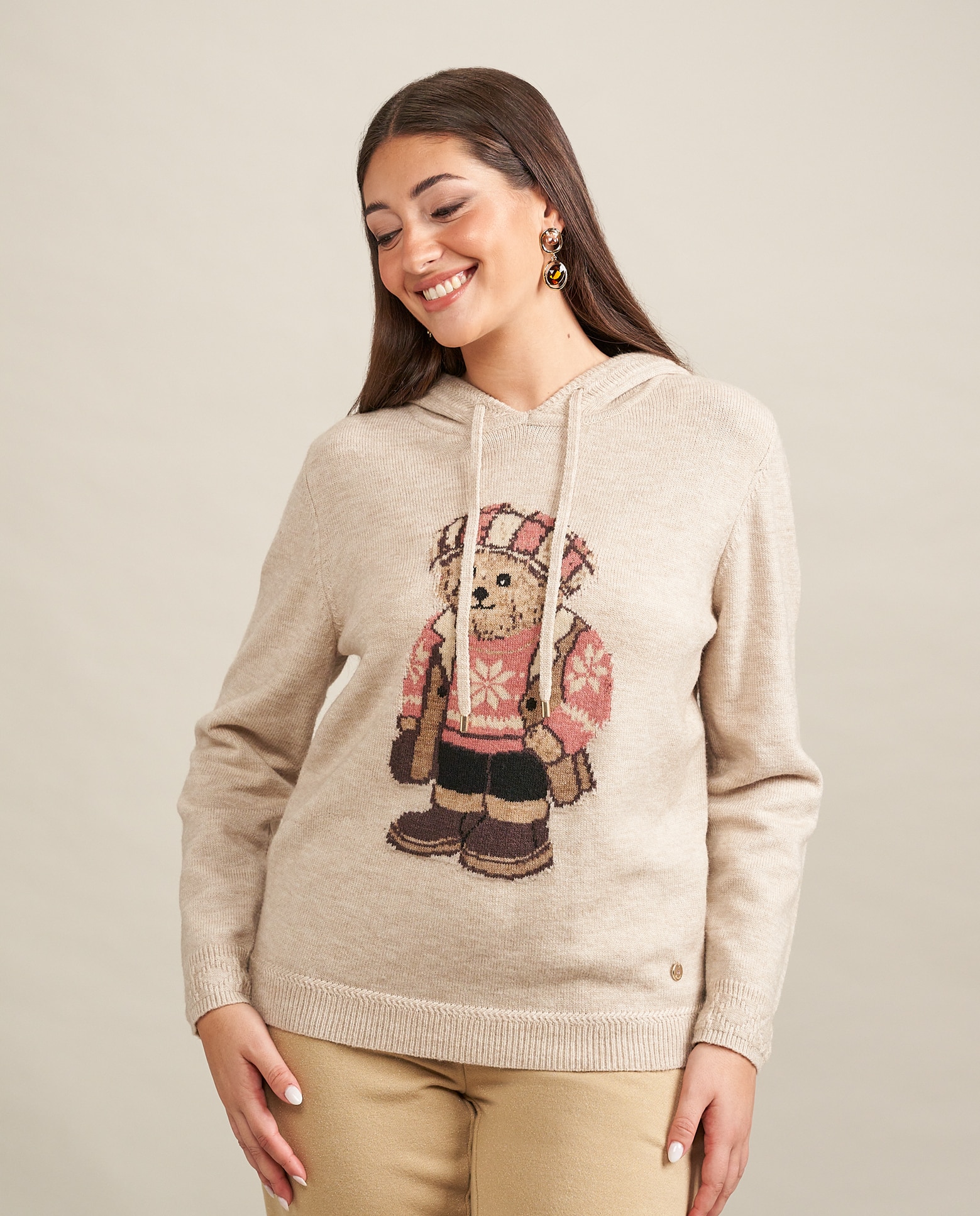 Imagen 0 de Sudadera de punto con capucha y oso Camel
