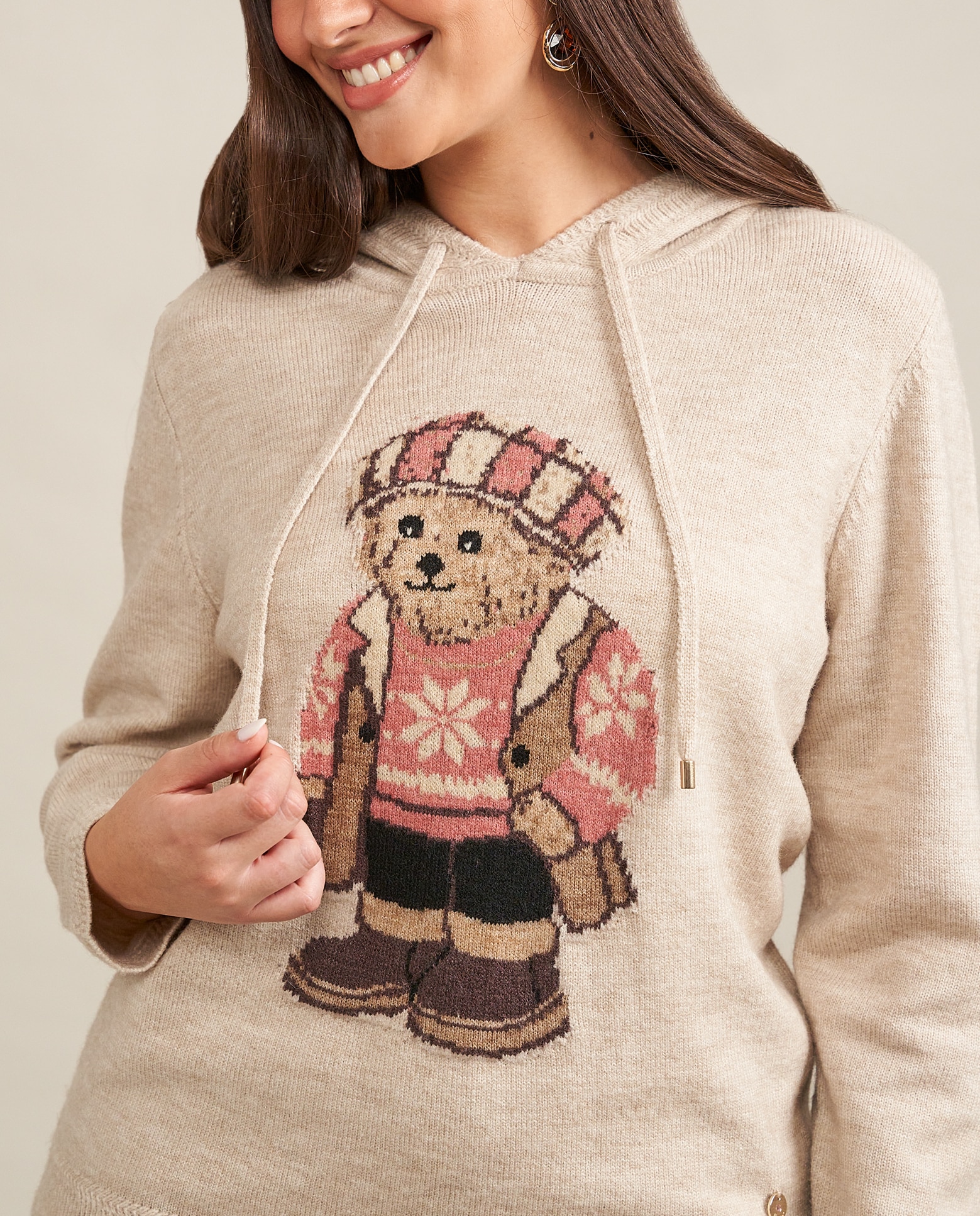 Sudadera de punto con capucha y oso - October - Camel Camel-3