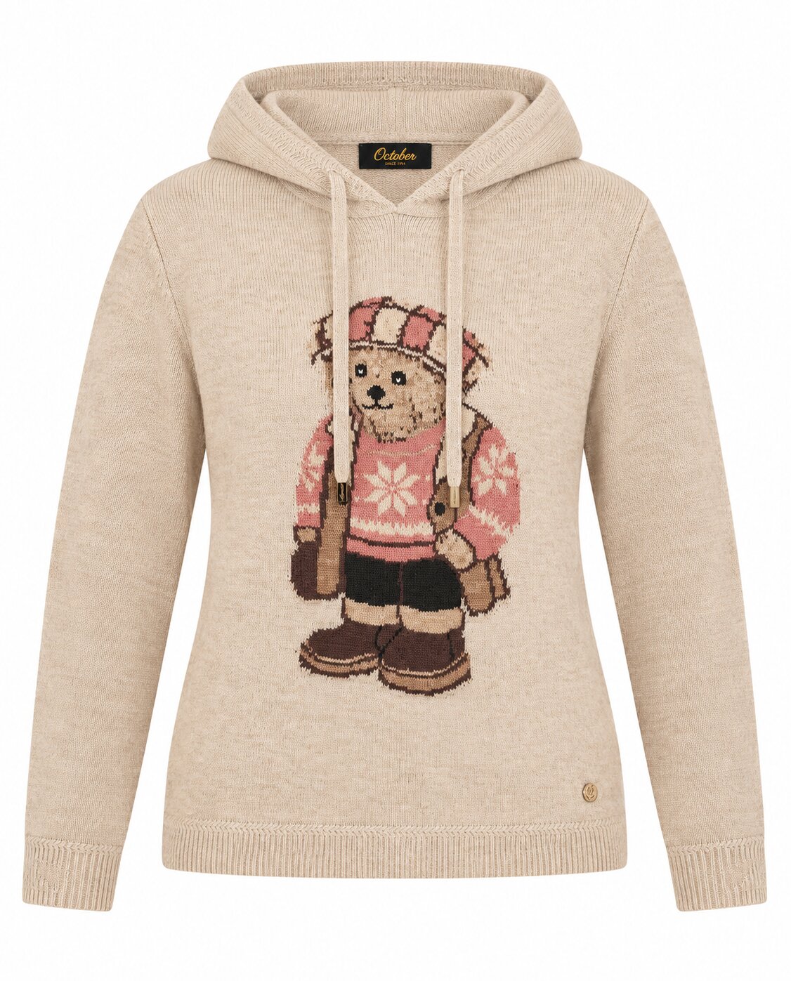 Sudadera de punto con capucha y oso - October - Camel Camel-5