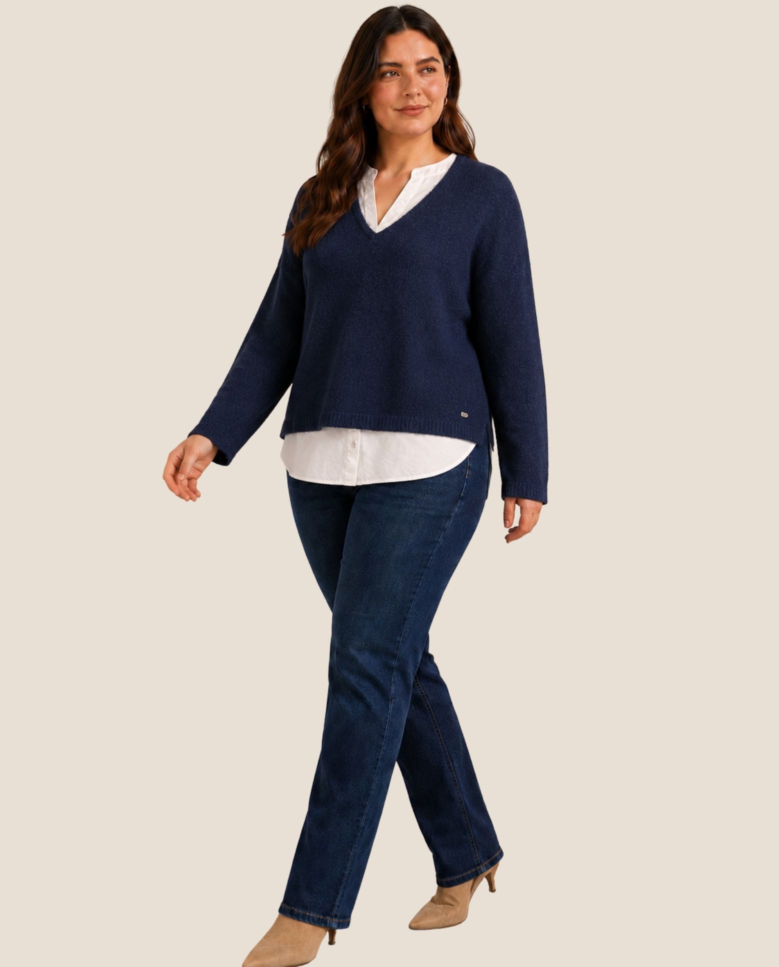 Imagen 0 de Jersey escote pico cuello mao y faldon Azul