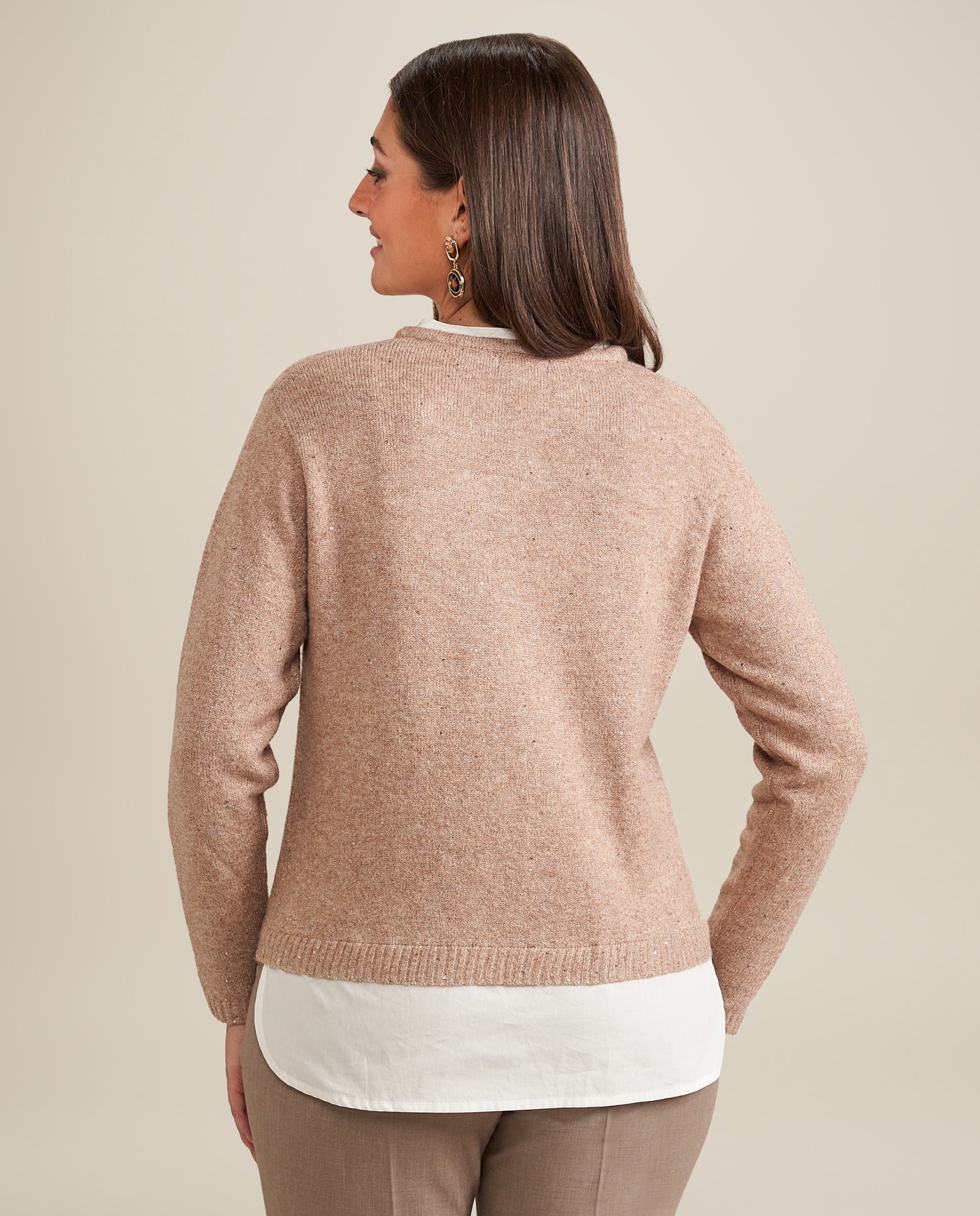 Jersey escote pico cuello mao y faldon - October - Camel Camel-2