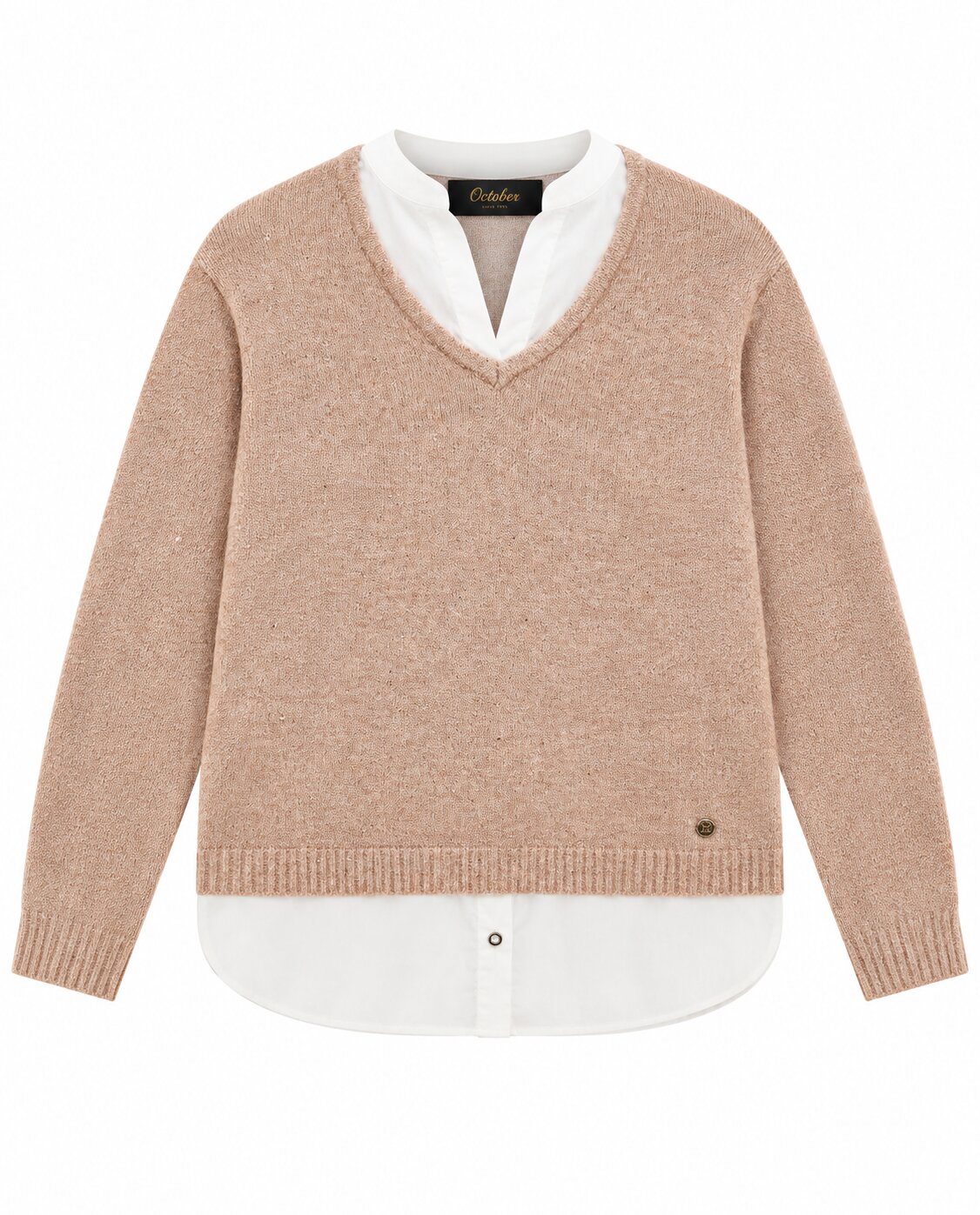 Jersey escote pico cuello mao y faldon - October - Camel Camel-5