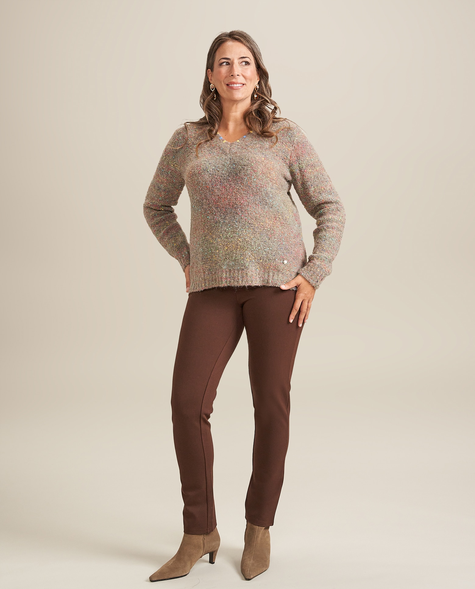 Jersey con encote en pico hilos - October - Multicolor Multicolor-4