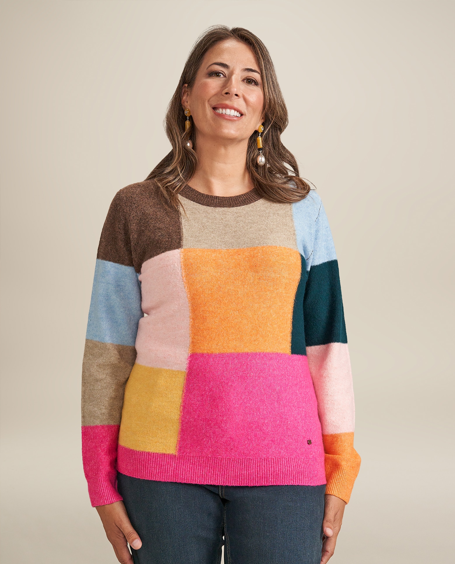 Imagen 0 de Jersey cuello redondo con cuadros multicolor Multicolor