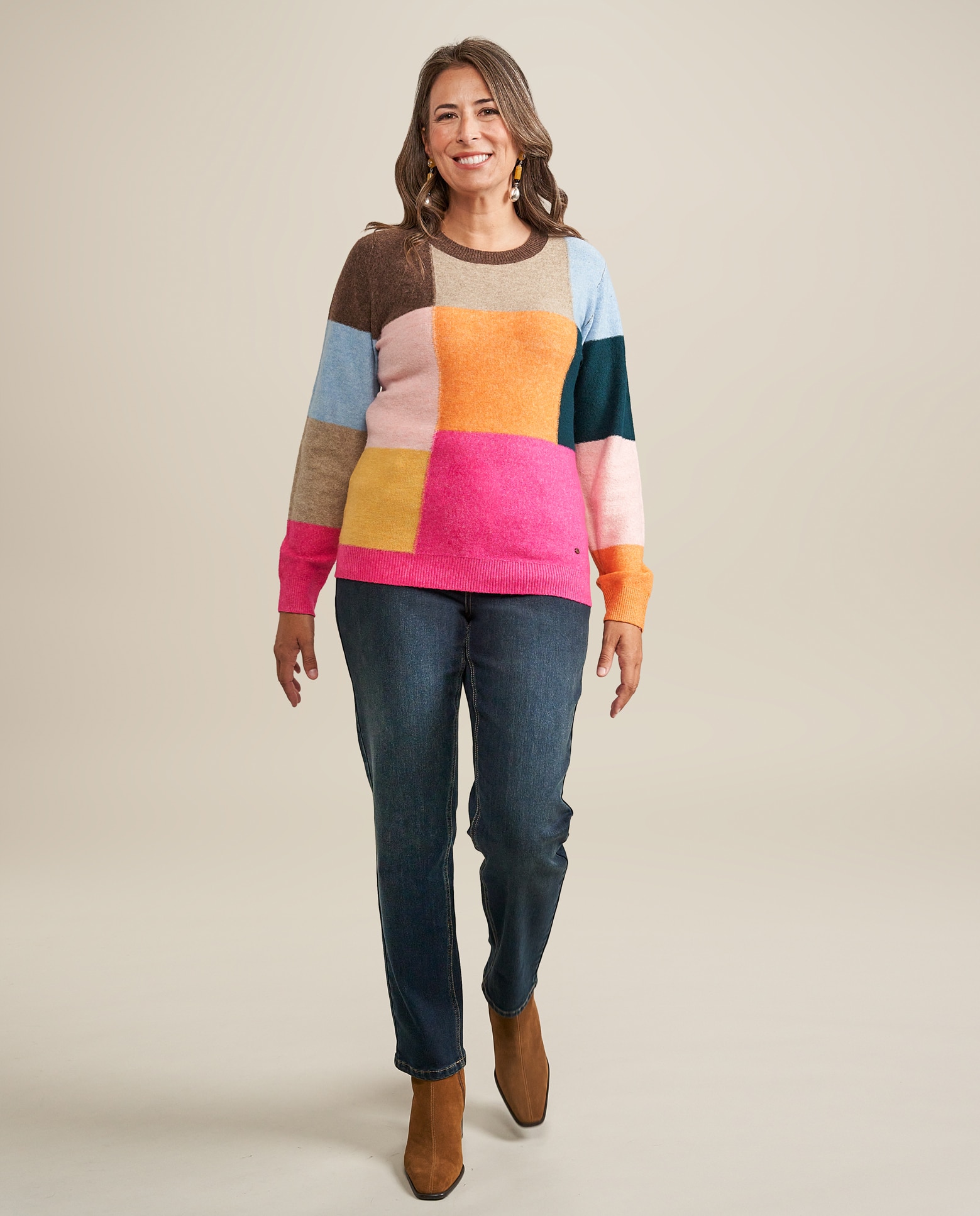 Jersey cuello redondo con cuadros - October - Multicolor Multicolor-4