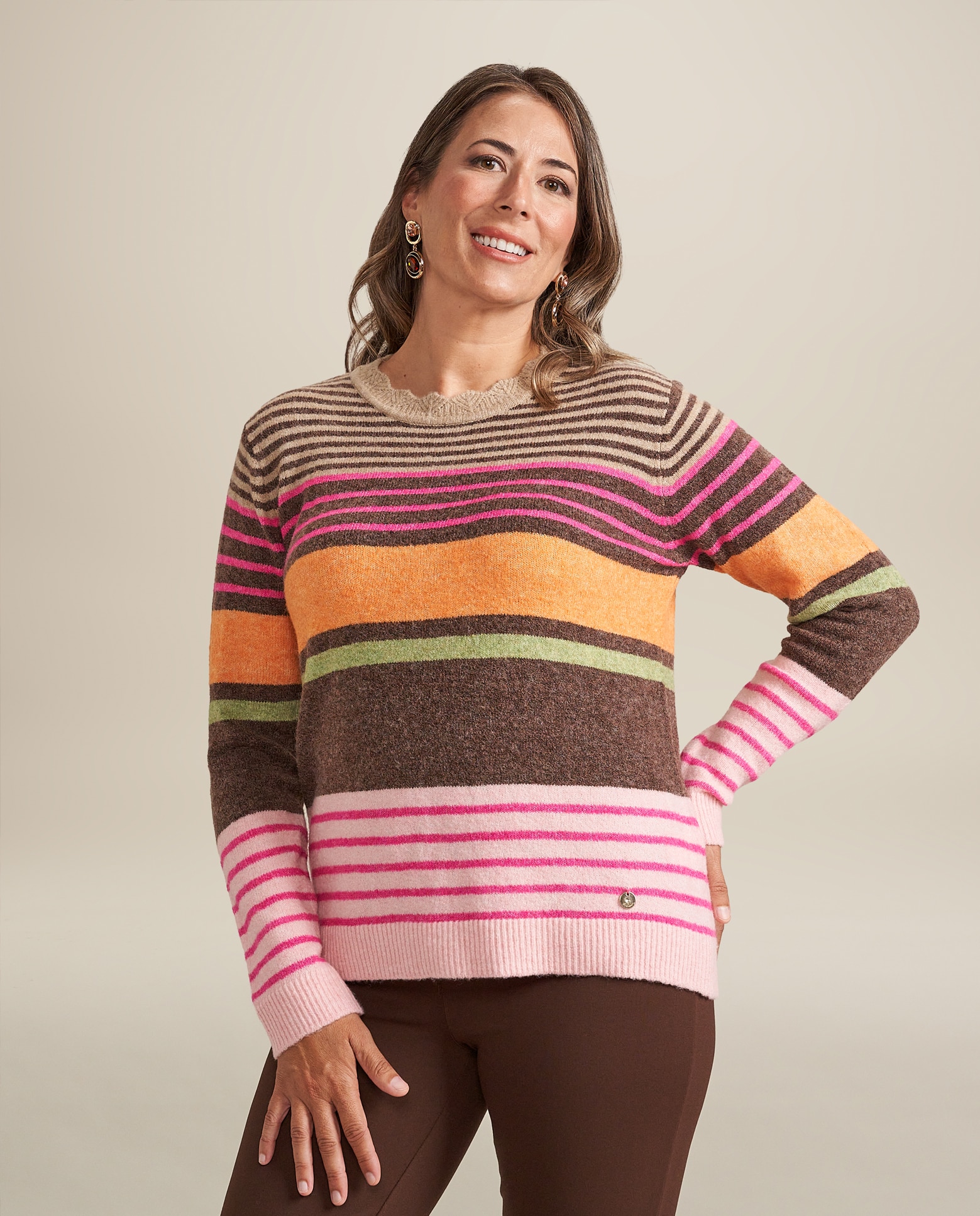 Imagen 0 de Jersey cuello redondo y rayas multicolor Multicolor