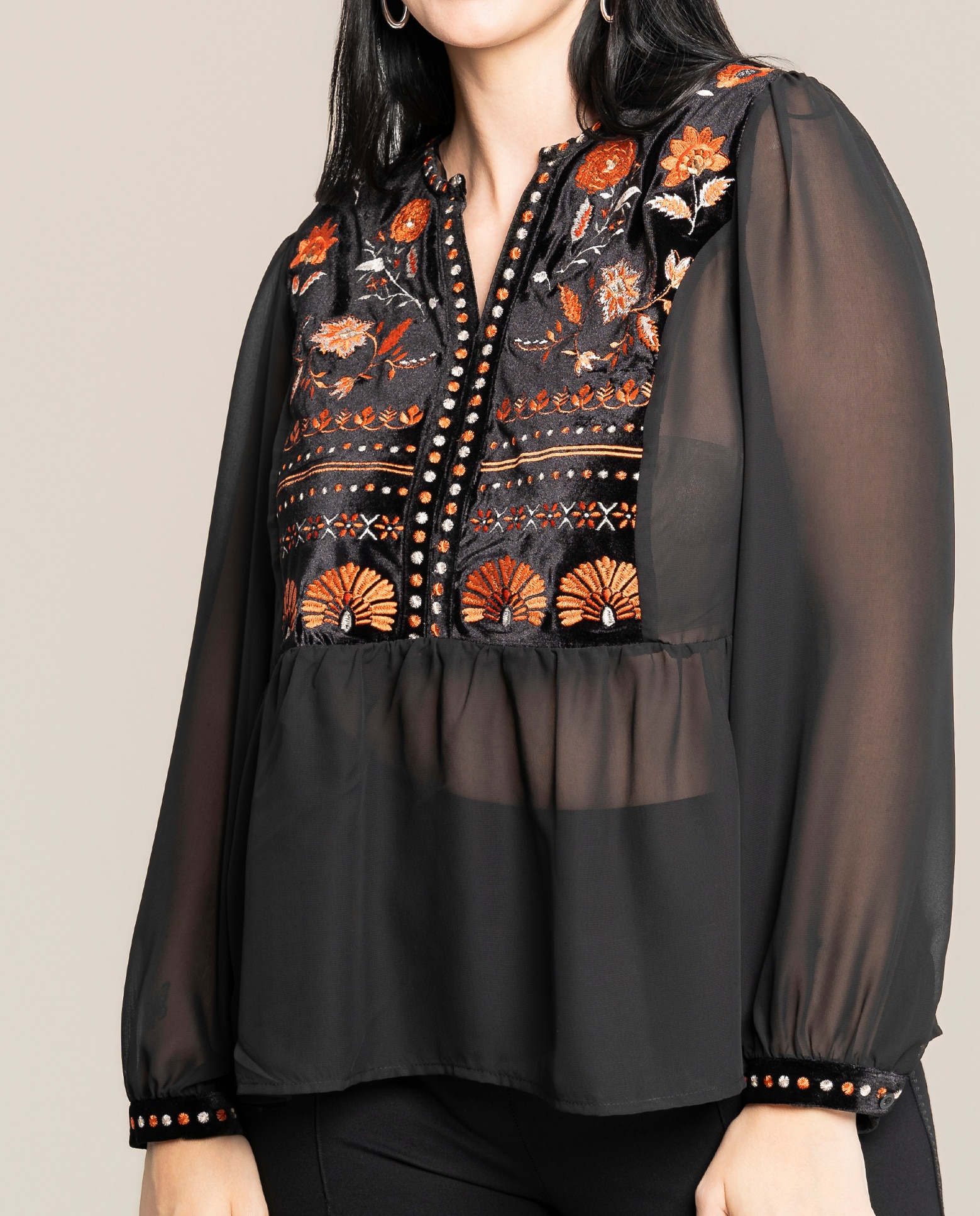 Blusa estampada con bordado - October - Negro Negro-3