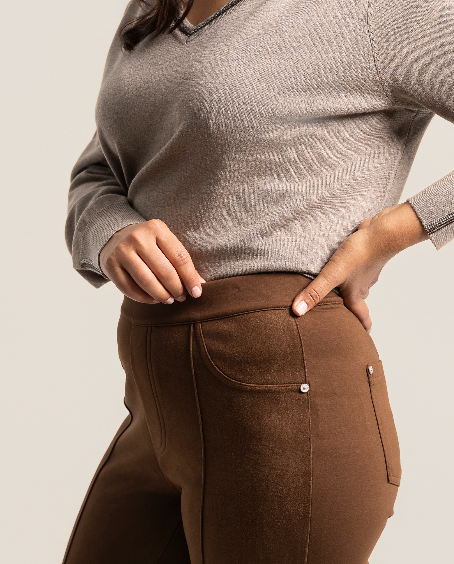 Imagen 3 de Legging con delantero efecto ante - October - Marrón Marrón