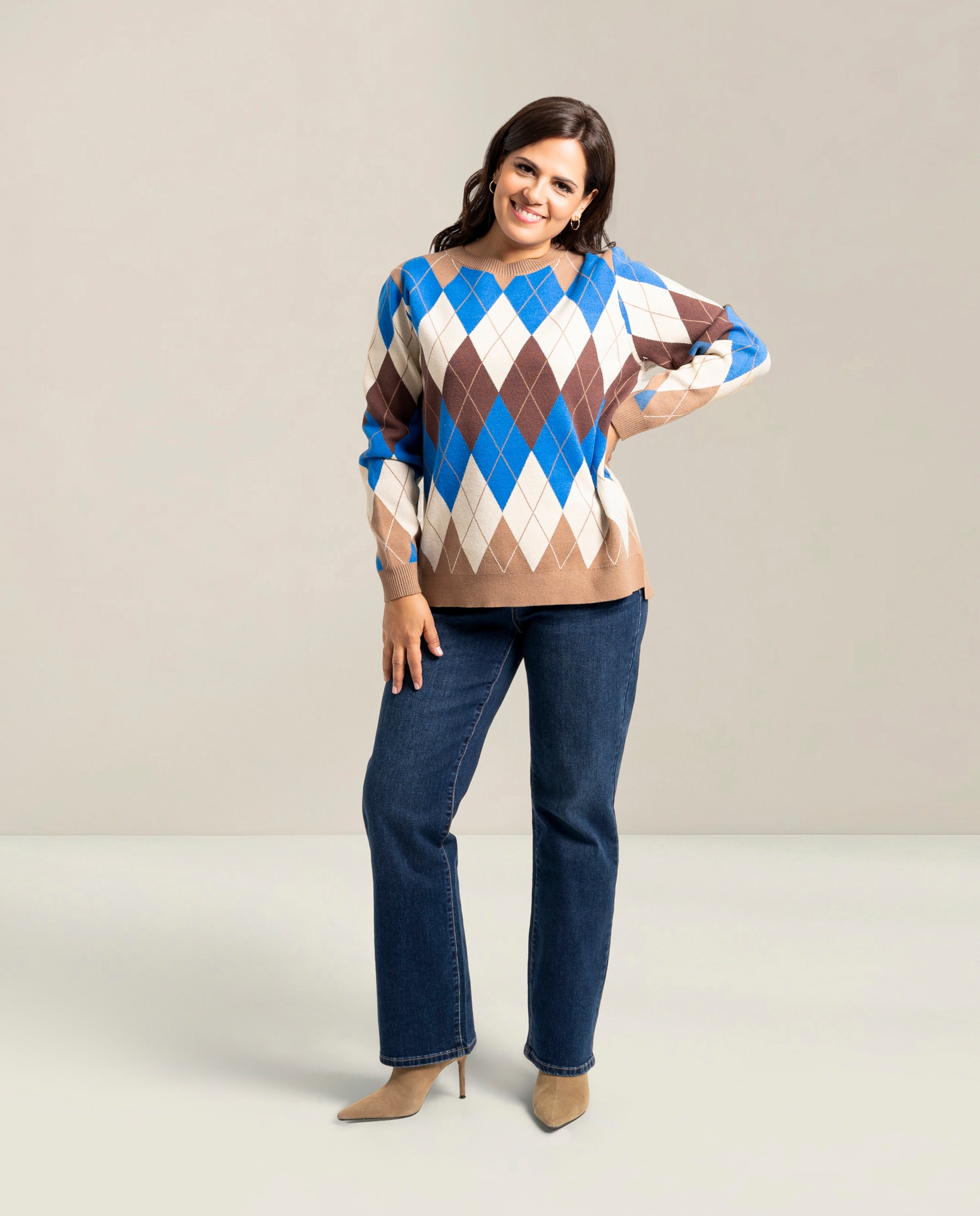 Jersey punto rombos cuello redondo - October - Multicolor Multicolor-4