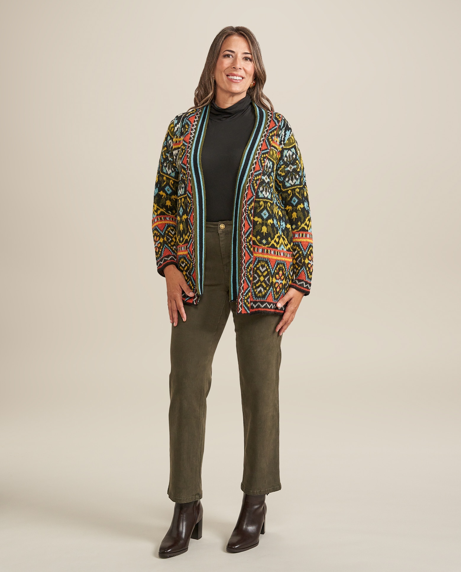 Imagen 1 de Chaqueta punto jacquard etnica Verde militar