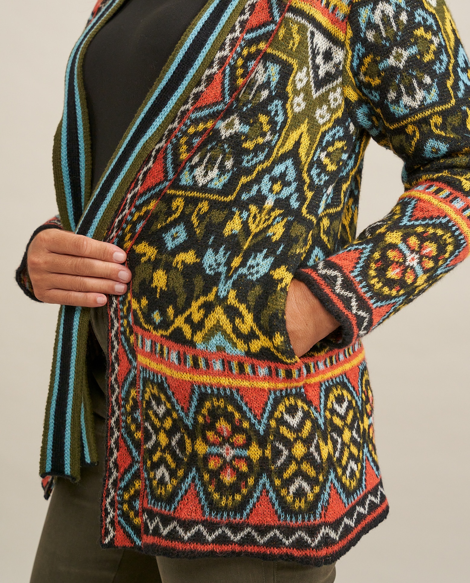Imagen 3 de Chaqueta punto jacquard etnica - October - Verde militar Verde militar