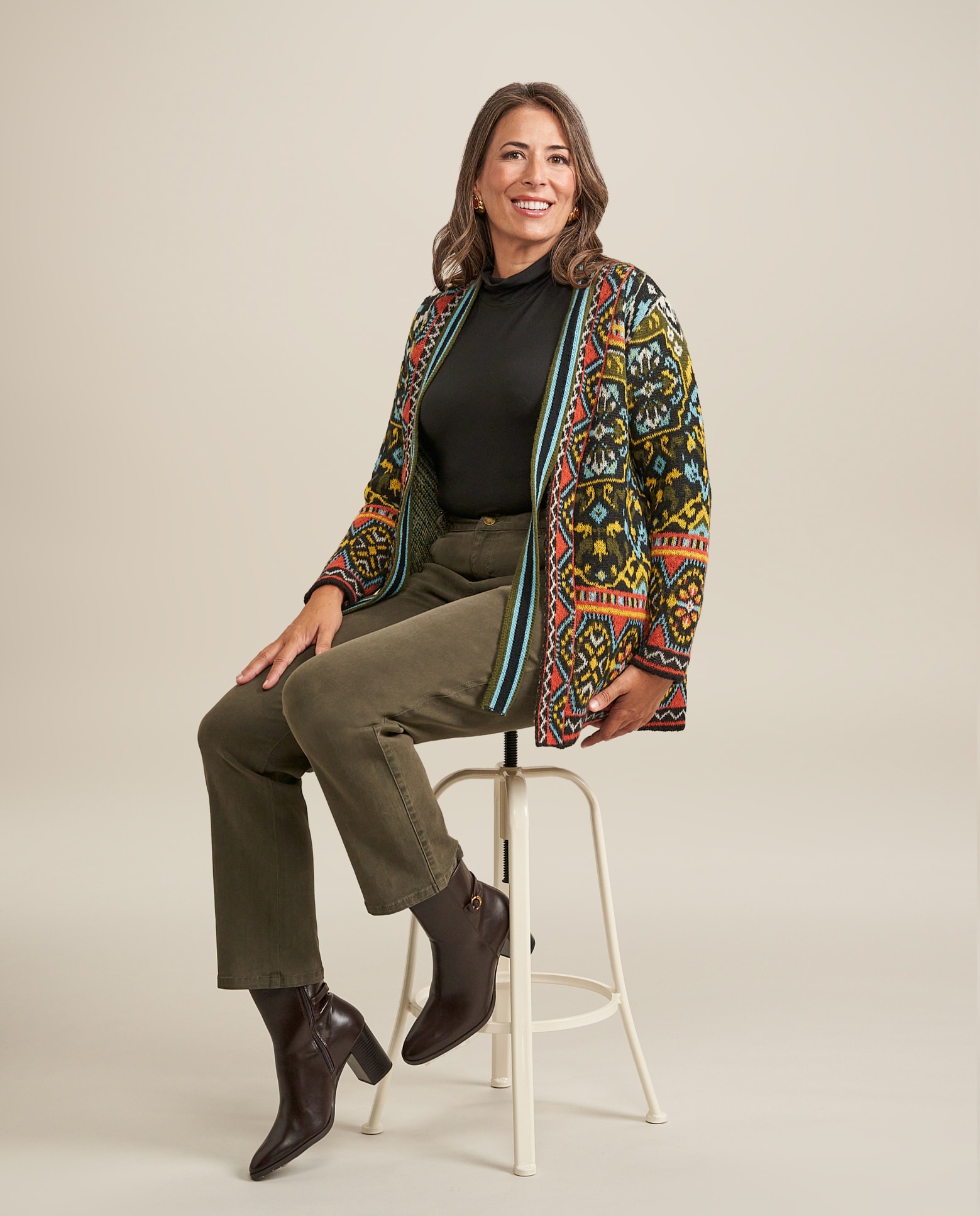 Imagen 4 de Chaqueta punto jacquard etnica - October - Verde militar Verde militar