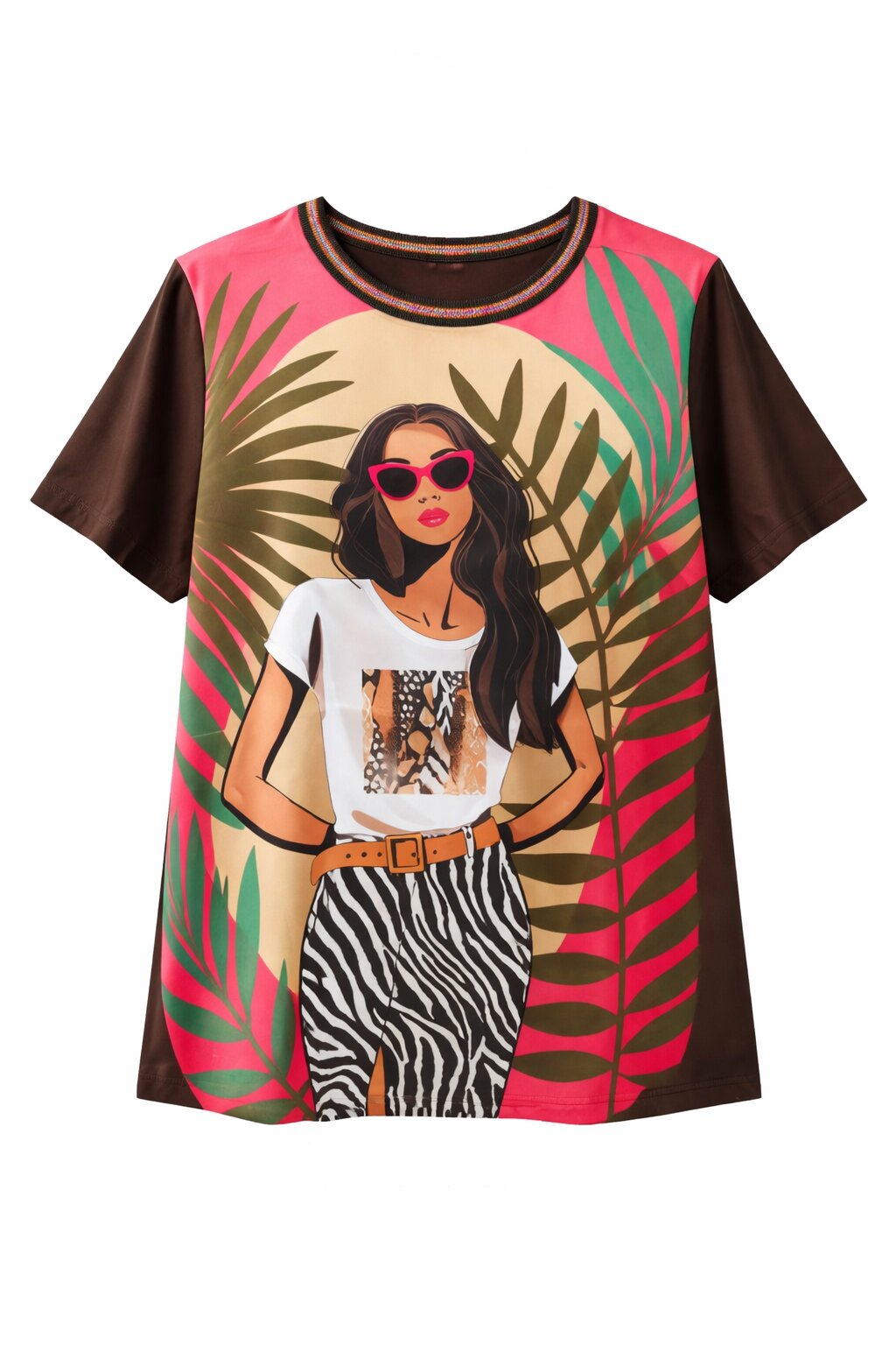 Camiseta de mujer de mujer estampada cuello redondo. manga corta. detalle en cuello y mangas. - October - Multicolor Multicolor-5