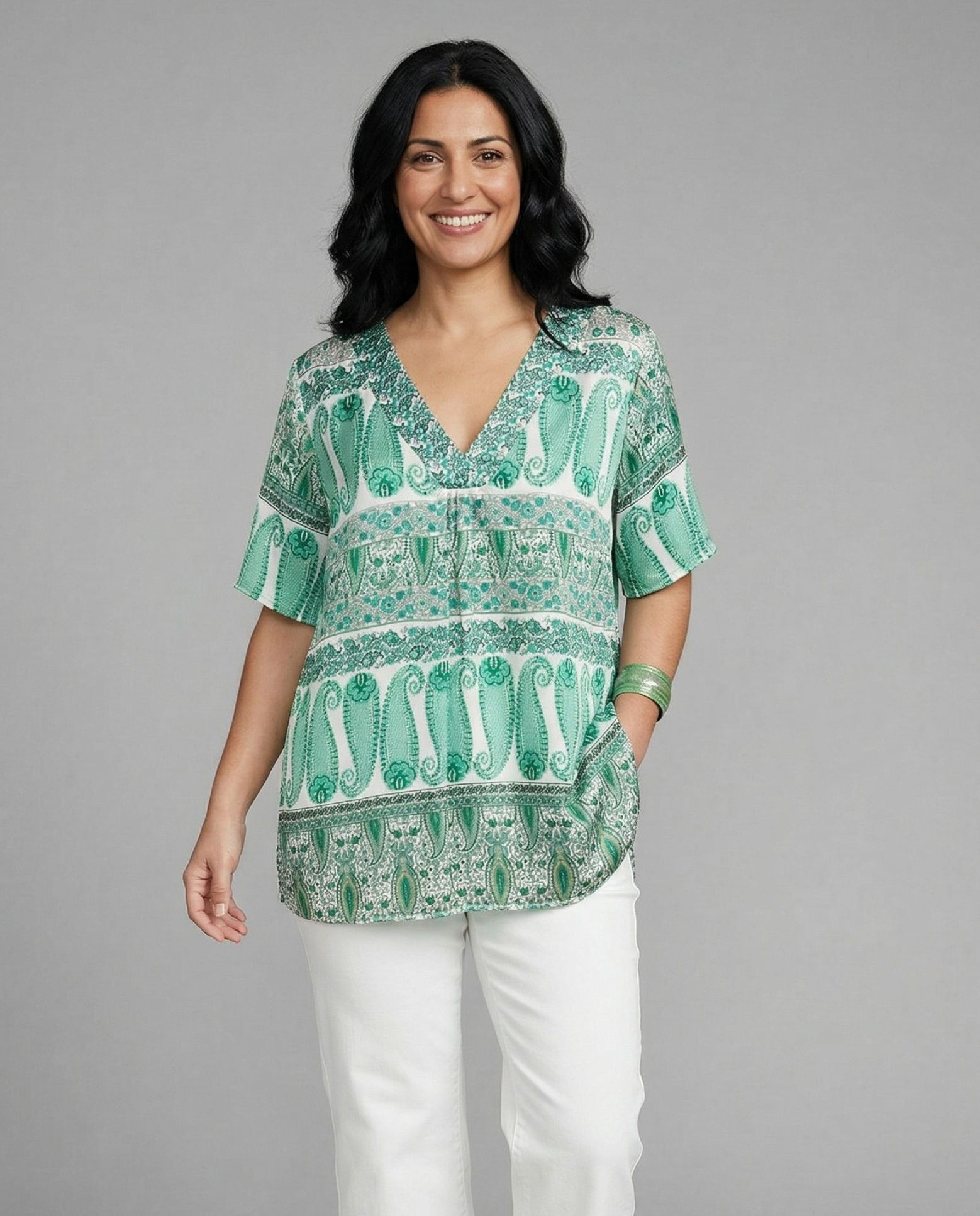 Blusa de mujer estampado paisley - October - Verde Verde-1