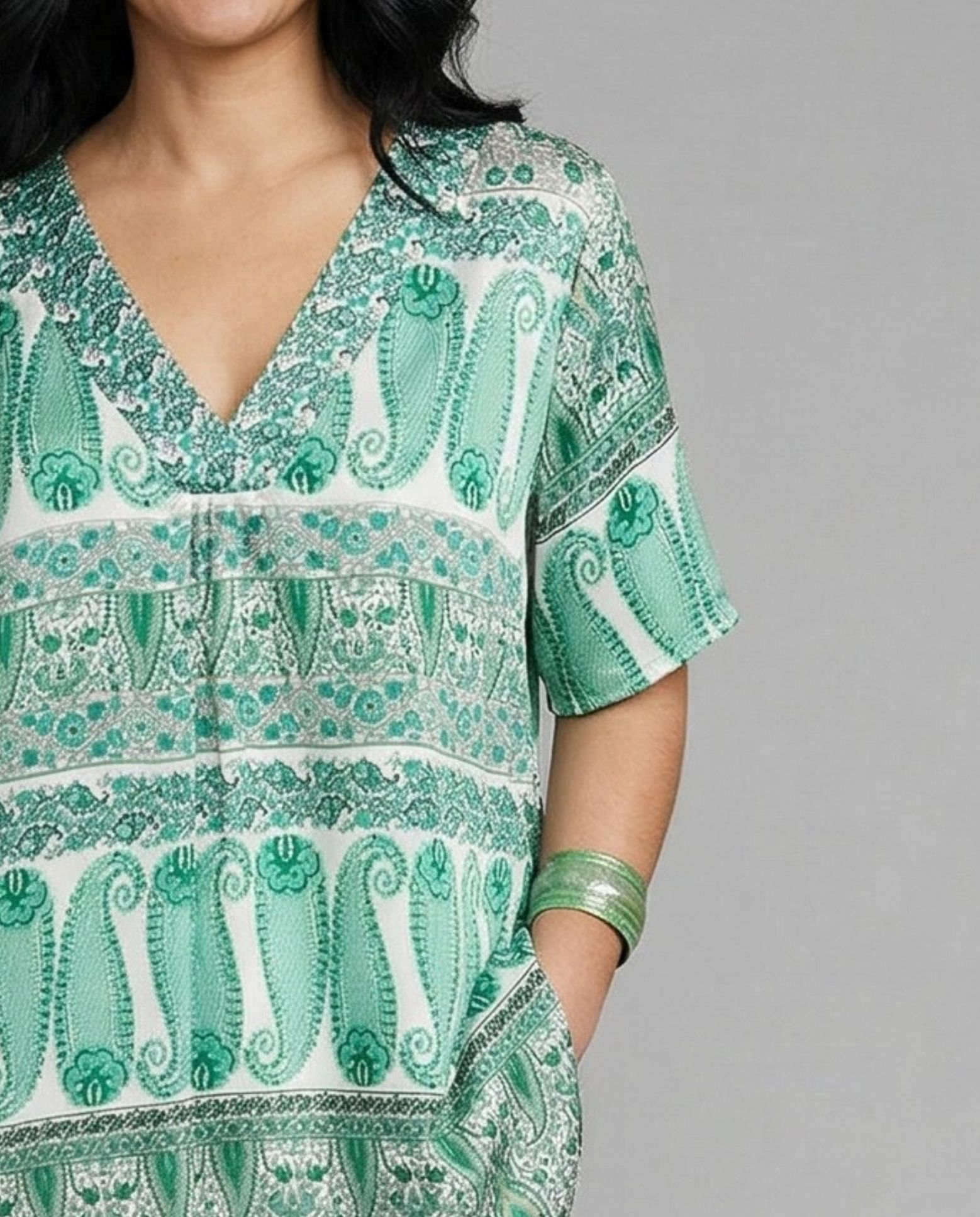 Blusa de mujer estampado paisley - October - Verde Verde-3