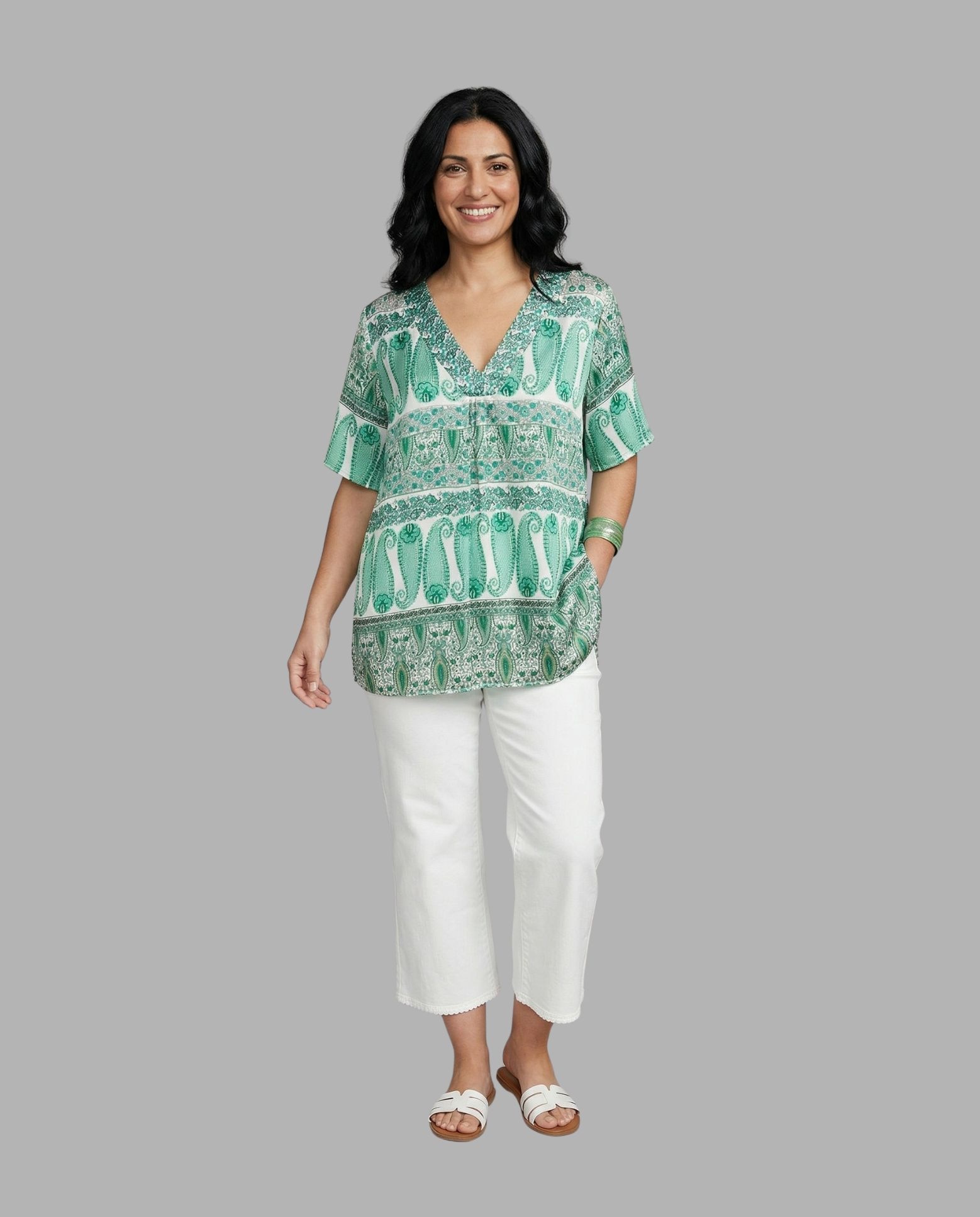 Blusa de mujer estampado paisley - October - Verde Verde-4