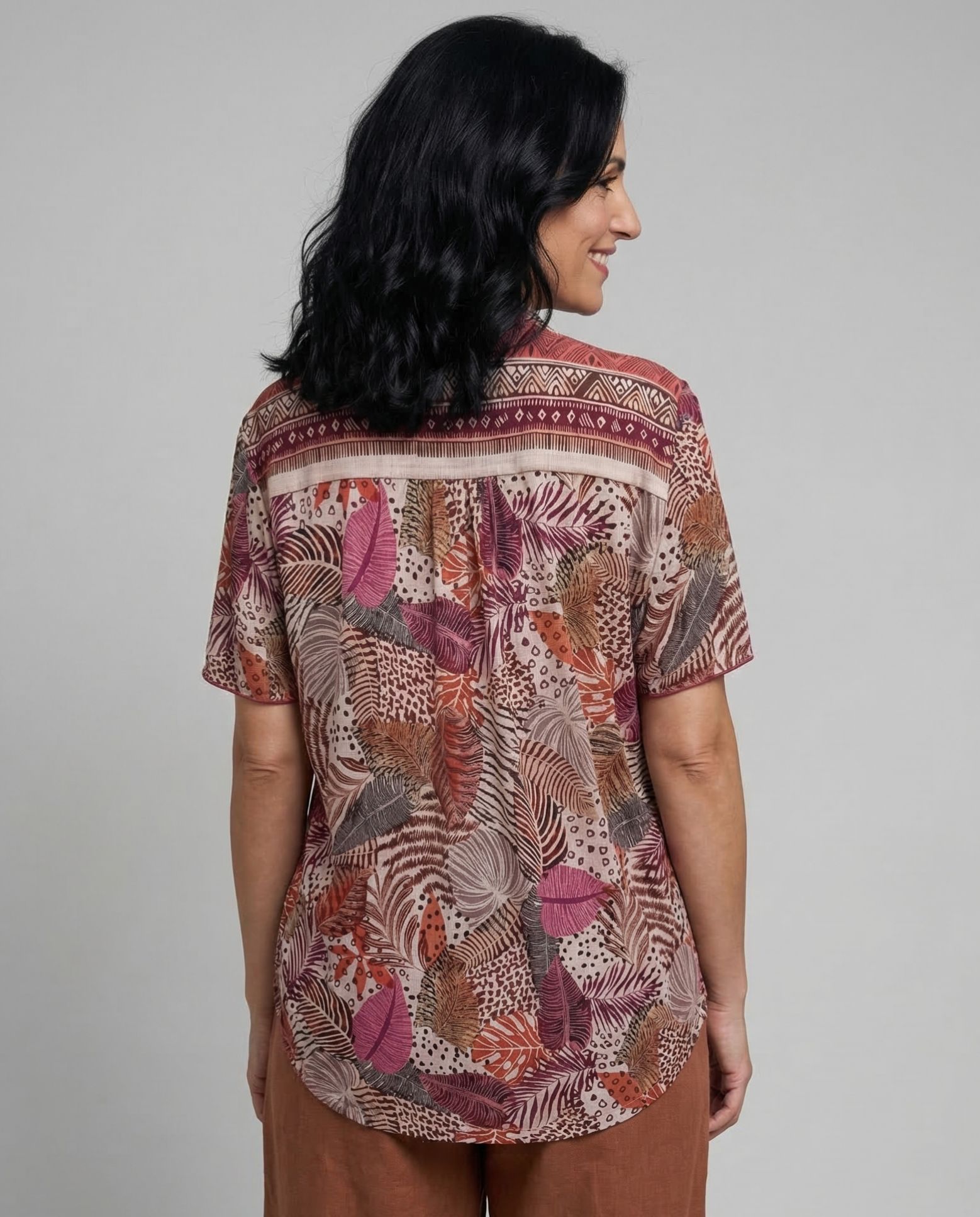 Camiseta de mujer estampada palmeras con cenefa - October - Multicolor Multicolor-2