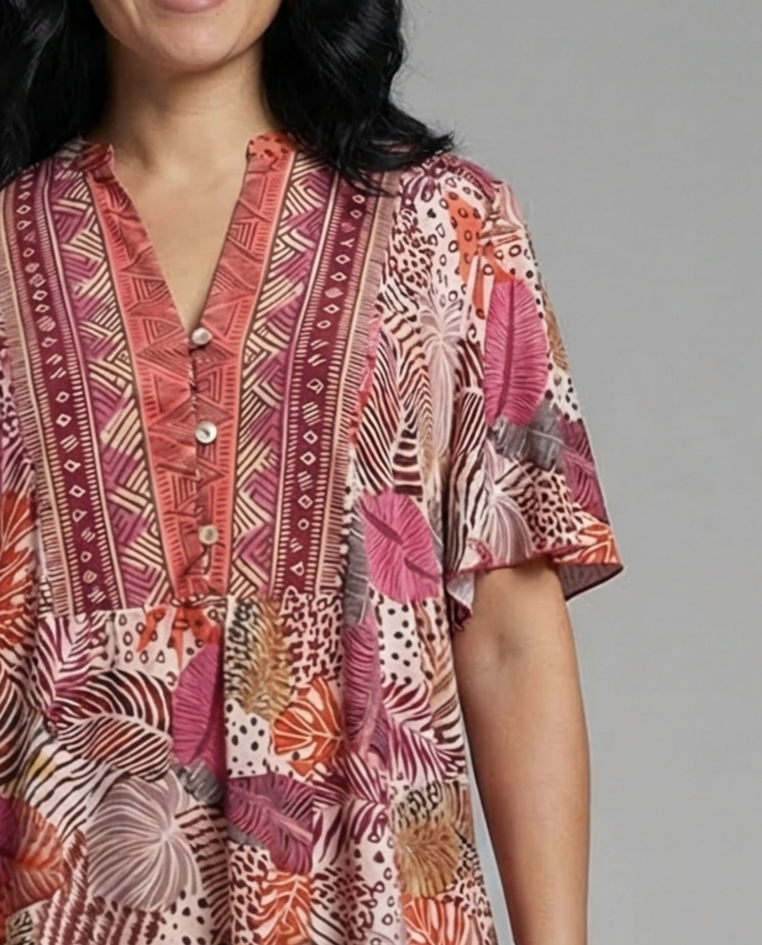 Camiseta de mujer estampada palmeras con cenefa - October - Multicolor Multicolor-3