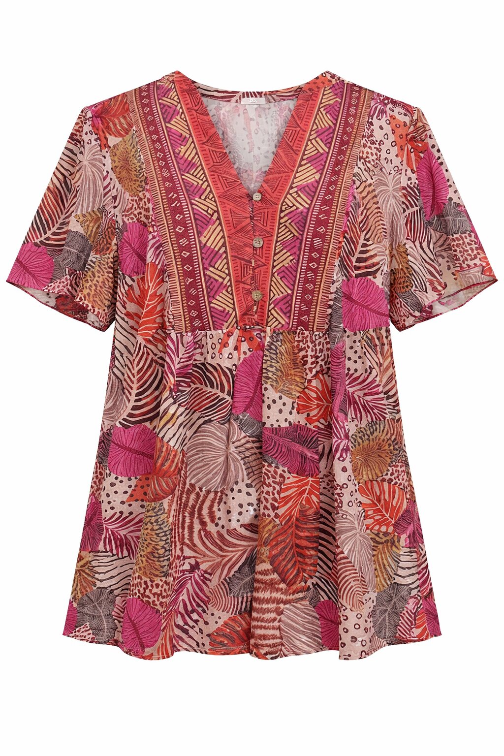Camiseta de mujer estampada palmeras con cenefa - October - Multicolor Multicolor-5