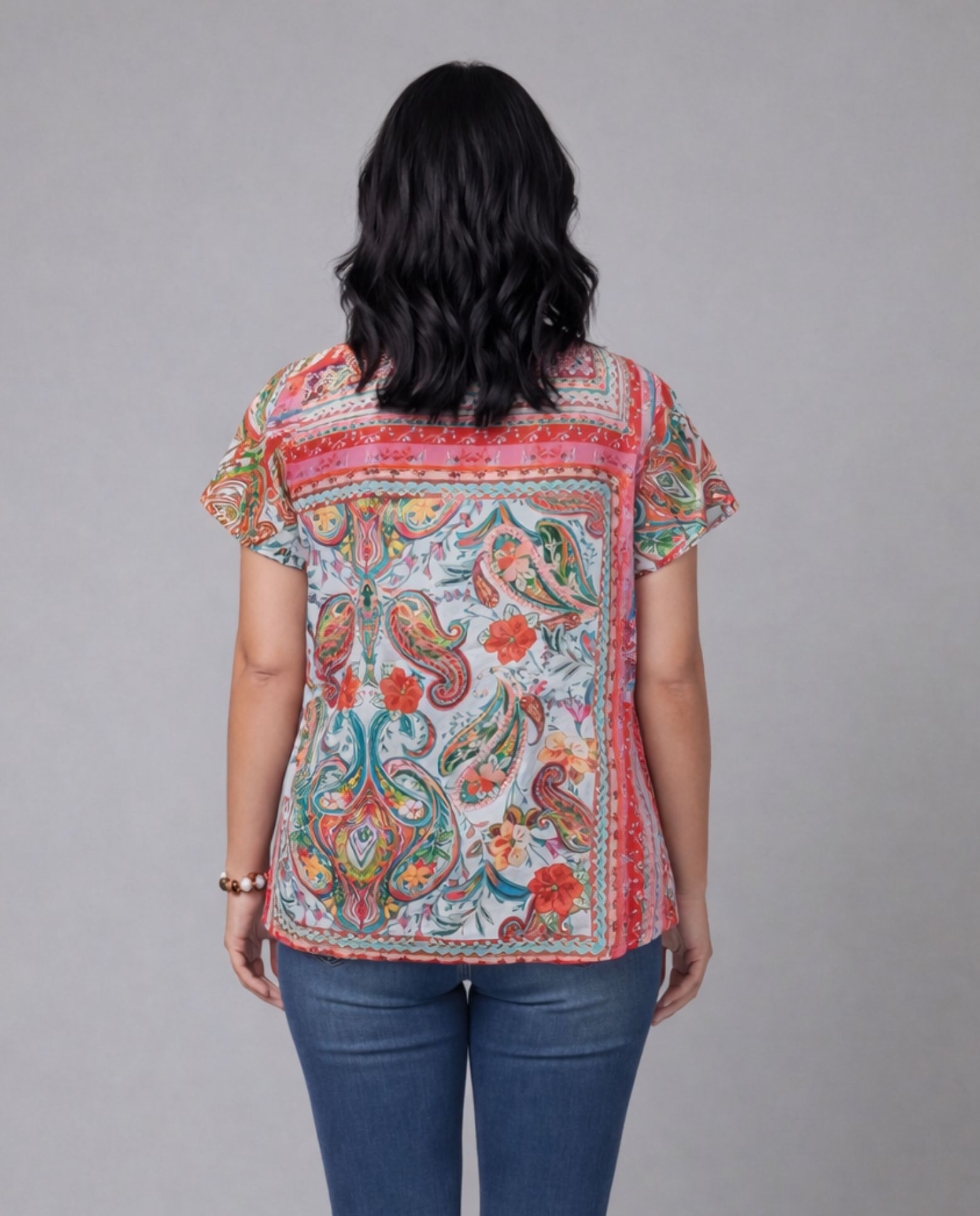 Blusa de mujer de mujer estampada cuello de pico. manga corta. - October - Multicolor Multicolor-2