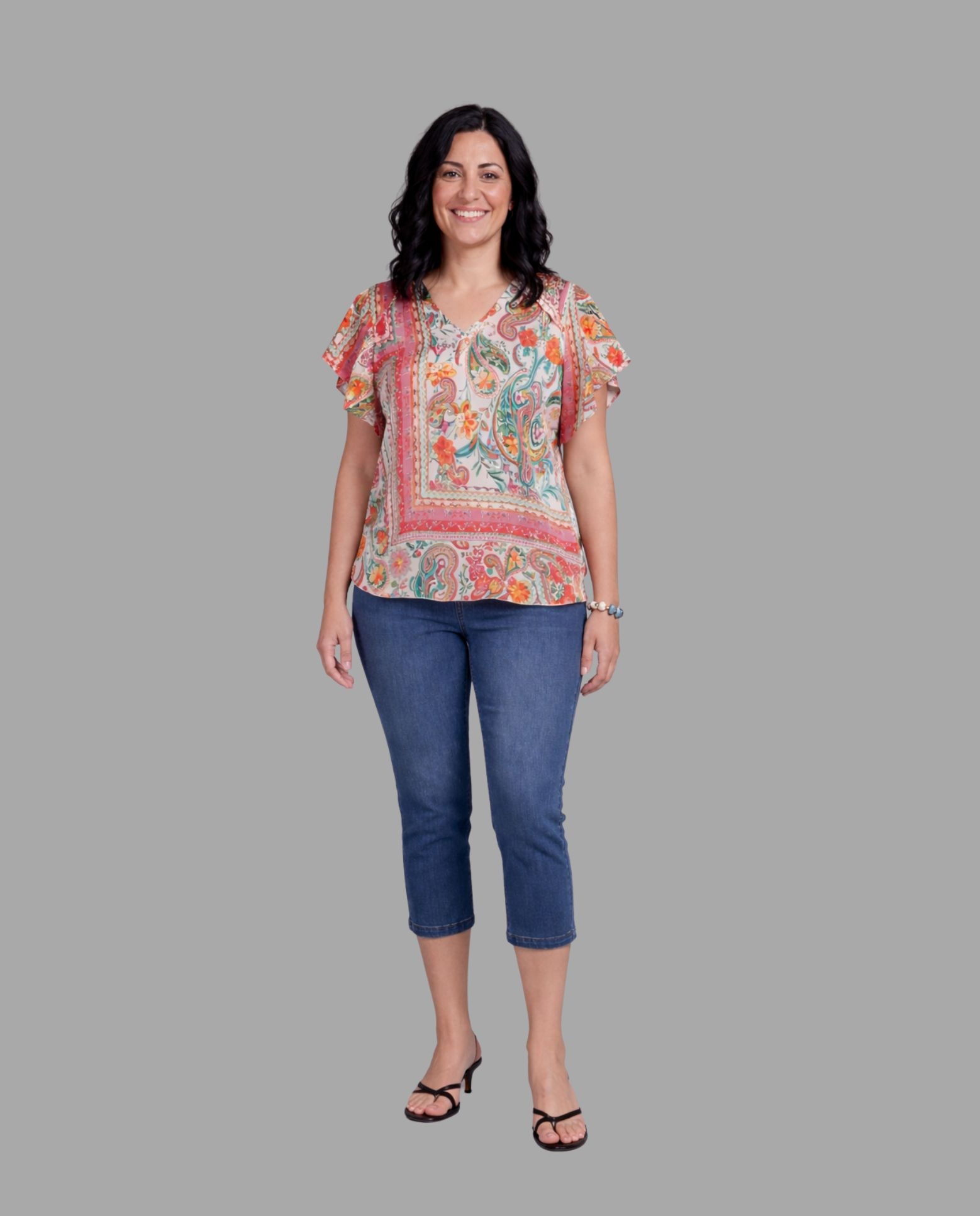 Blusa de mujer de mujer estampada cuello de pico. manga corta. - October - Multicolor Multicolor-4