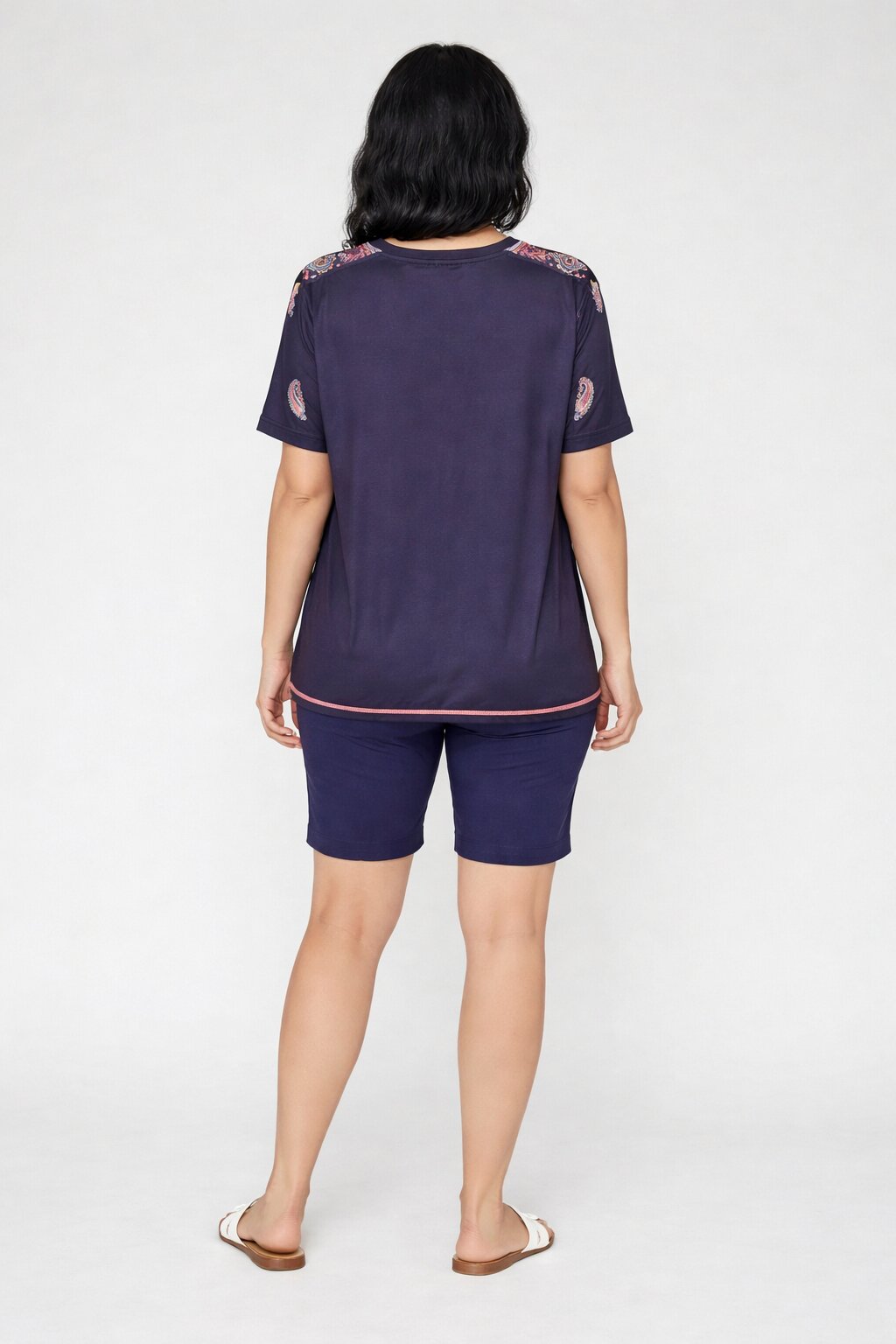 Camiseta de mujer de mujer estampada cuello redondo. manga tres cuartos. - October - Azul Azul-2
